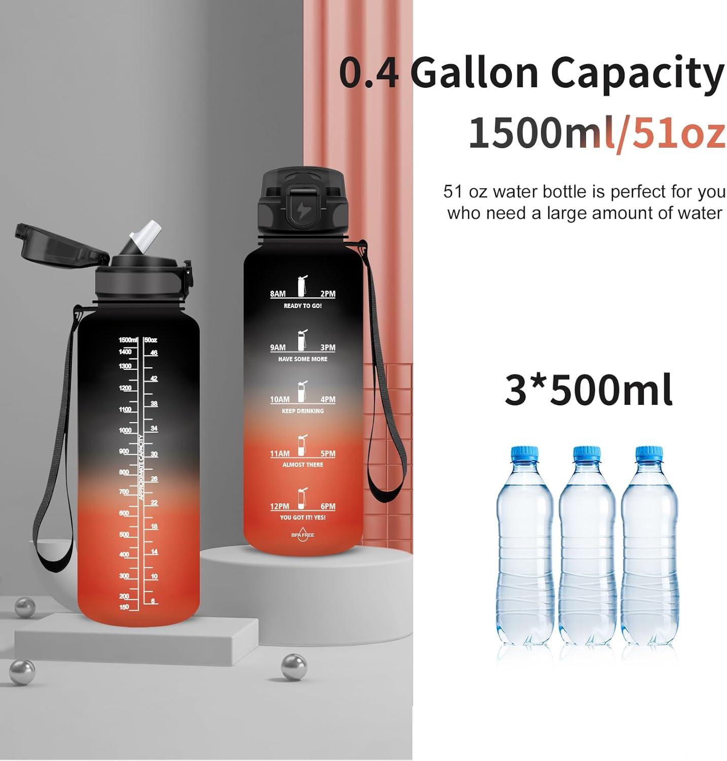 imageGrsta Gourde 15l Gourde Motivation Avec Paille sans BPA Gourde Sport Bouteille deau avec Marqueur de Temps pour le Camping la randonne Noir RougeNoir Rouge