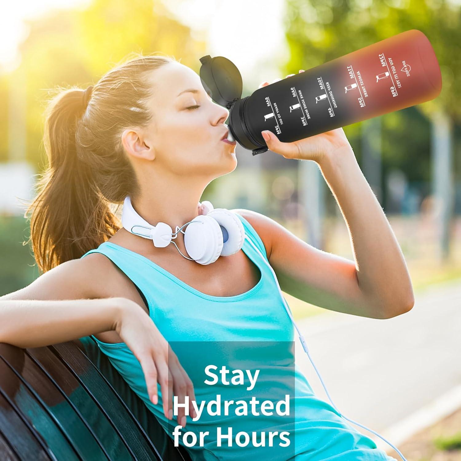 imageGrsta Gourde 15l Gourde Motivation Avec Paille sans BPA Gourde Sport Bouteille deau avec Marqueur de Temps pour le Camping la randonne Noir RougeNoir Rouge