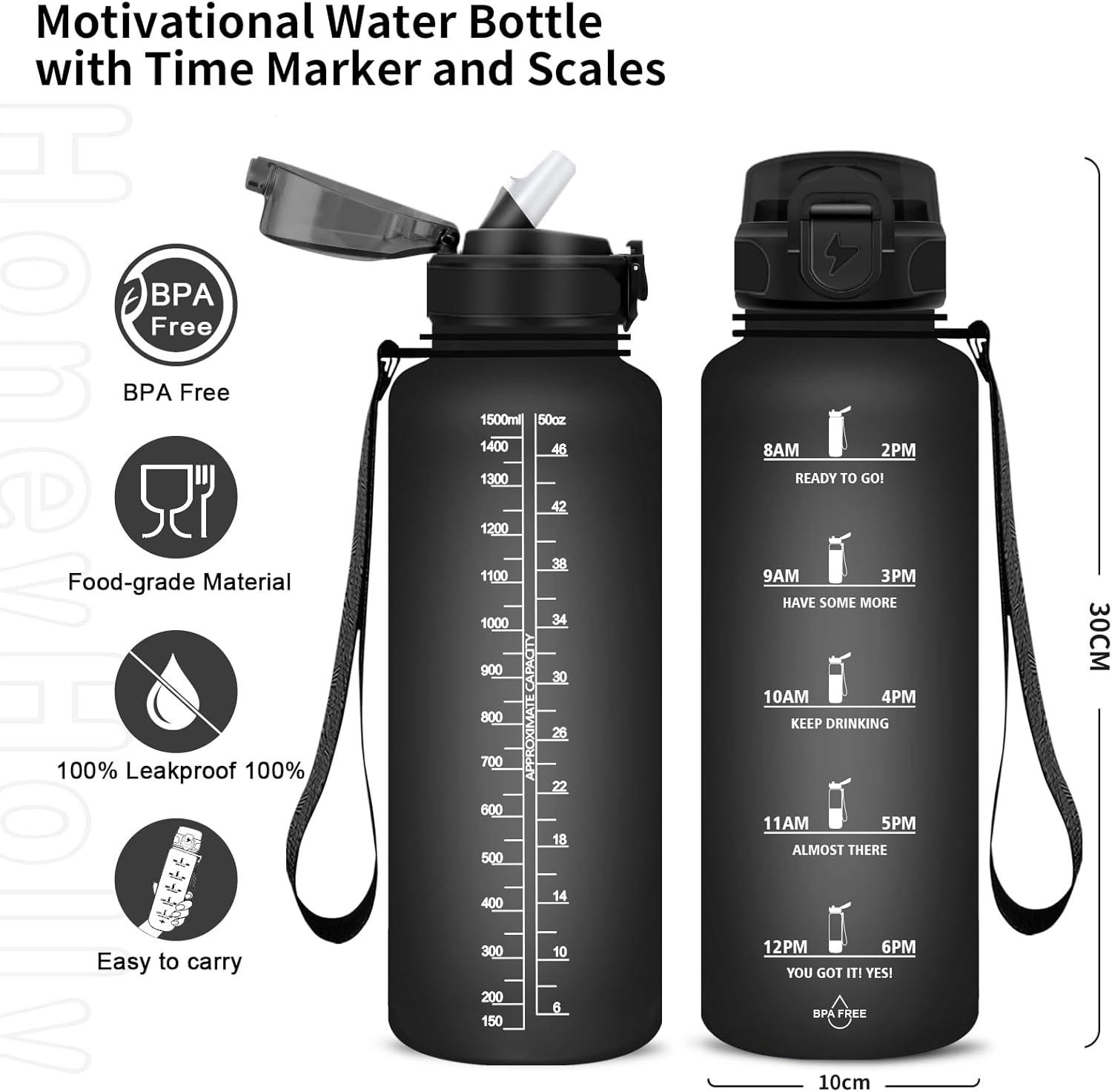 imageGrsta Gourde 15l Gourde Motivation Avec Paille sans BPA Gourde Sport Bouteille deau avec Marqueur de Temps pour le Camping la randonne Noir RougeNoir