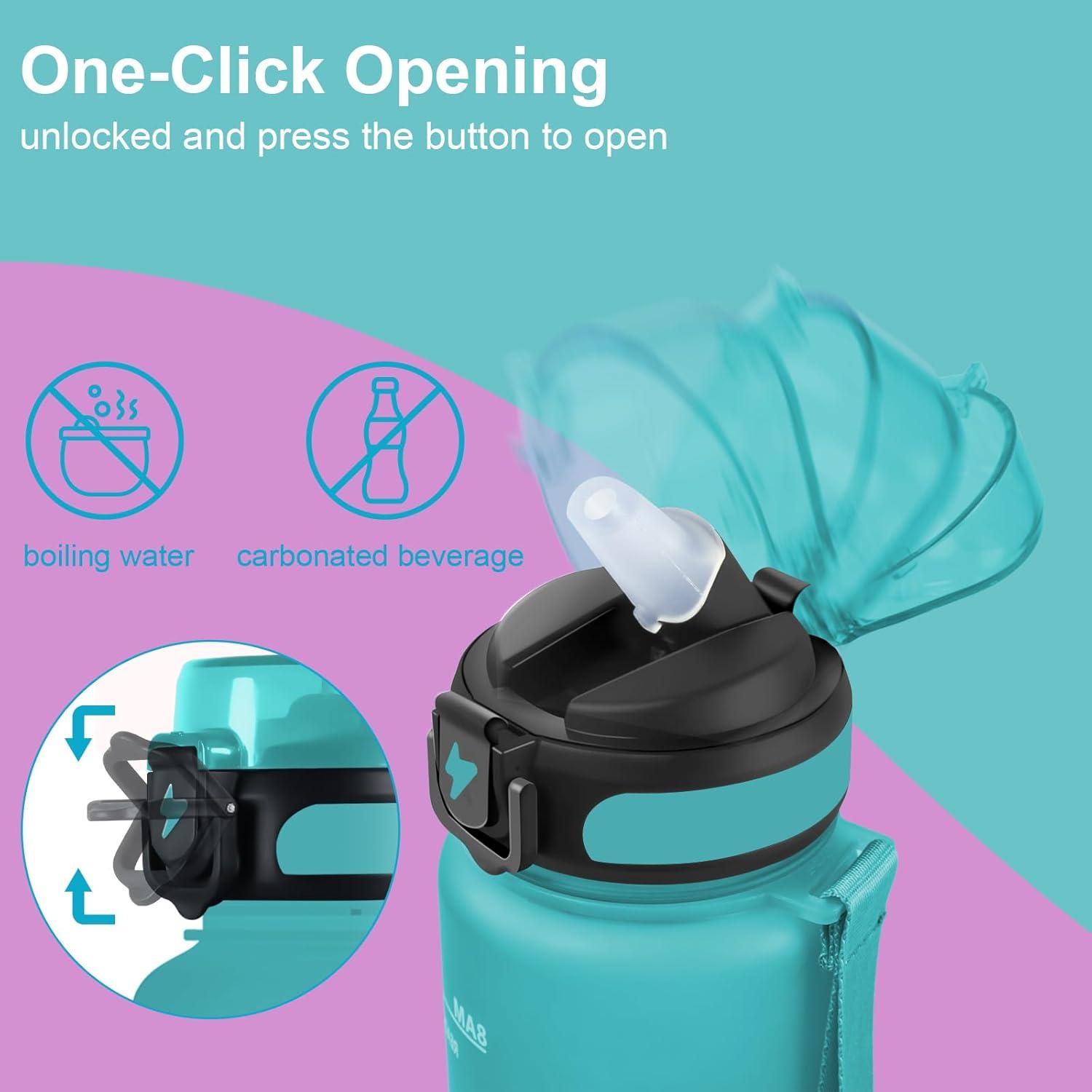 imageGrsta Gourde 15l Gourde Motivation Avec Paille sans BPA Gourde Sport Bouteille deau avec Marqueur de Temps pour le Camping la randonne Noir RougePoudre Verte