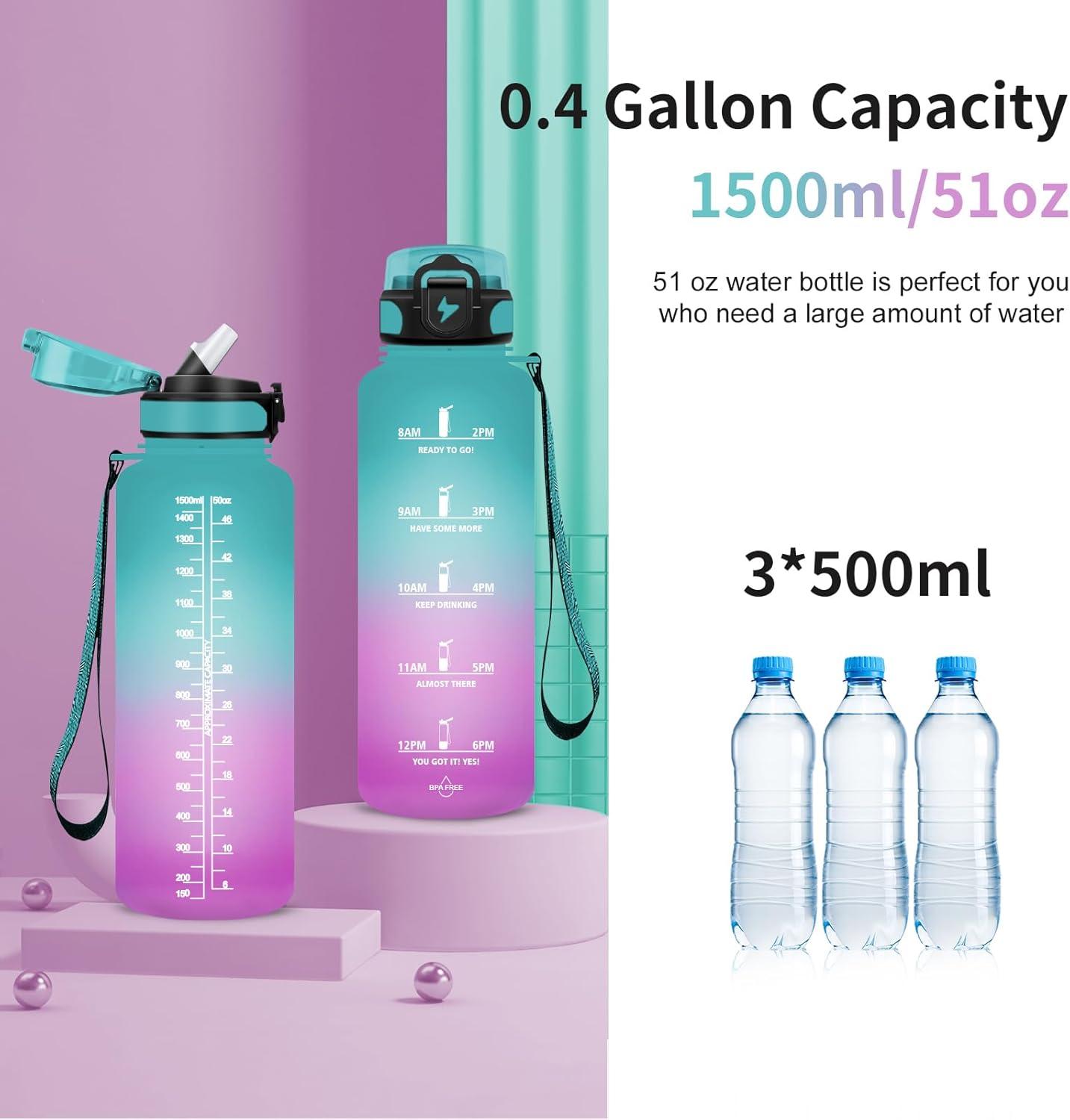 imageGrsta Gourde 15l Gourde Motivation Avec Paille sans BPA Gourde Sport Bouteille deau avec Marqueur de Temps pour le Camping la randonne Noir RougePoudre Verte