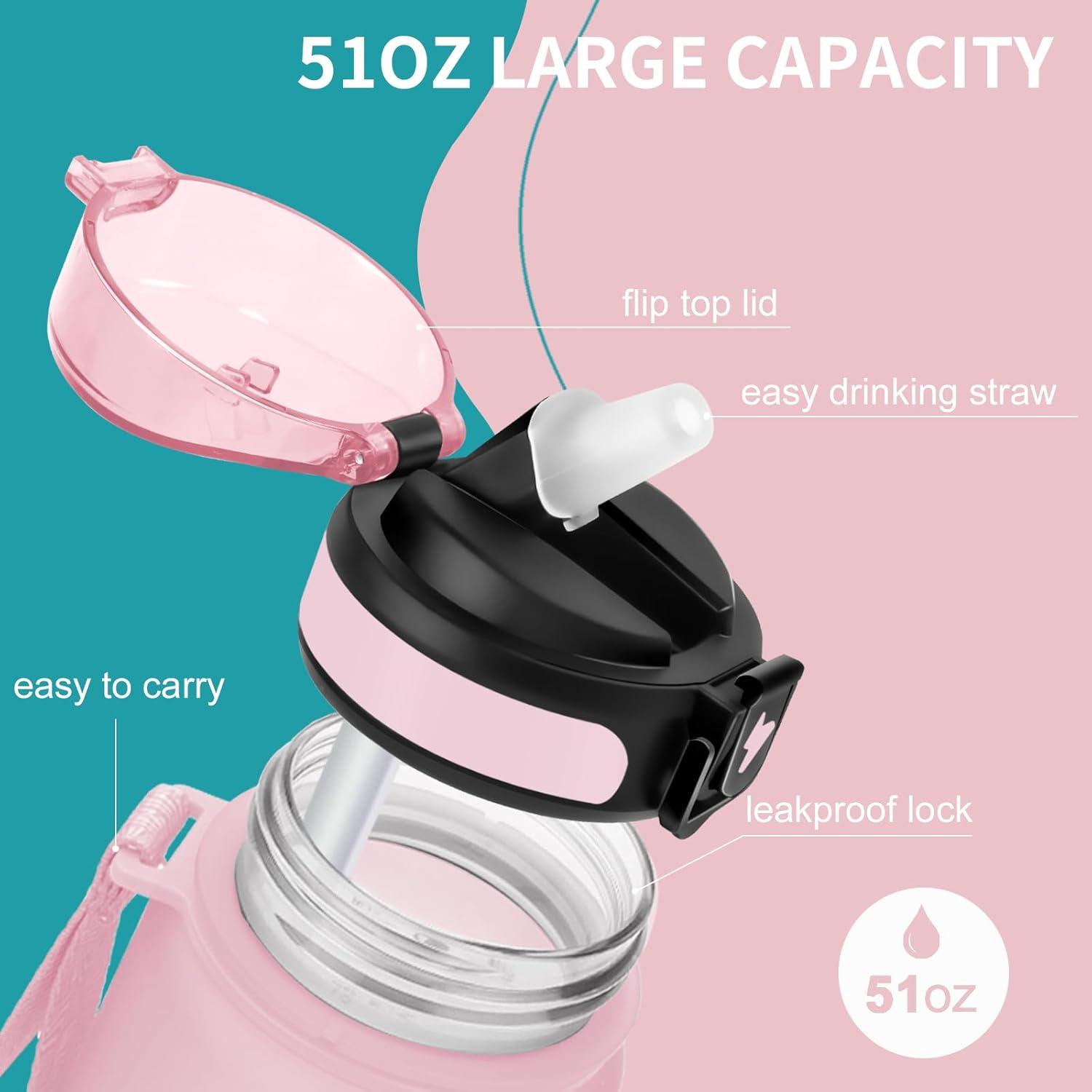 imageGrsta Gourde 15l Gourde Motivation Avec Paille sans BPA Gourde Sport Bouteille deau avec Marqueur de Temps pour le Camping la randonne Noir RougeRosecyan