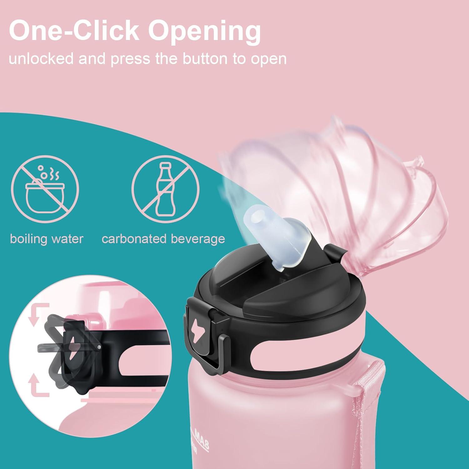 imageGrsta Gourde 15l Gourde Motivation Avec Paille sans BPA Gourde Sport Bouteille deau avec Marqueur de Temps pour le Camping la randonne Noir RougeRosecyan