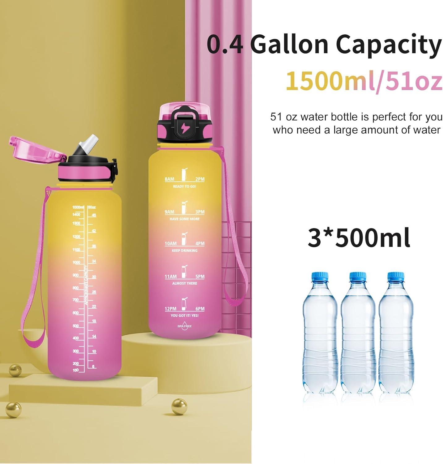imageGrsta Gourde 15l Gourde Motivation Avec Paille sans BPA Gourde Sport Bouteille deau avec Marqueur de Temps pour le Camping la randonne Noir RougeRose Jaune