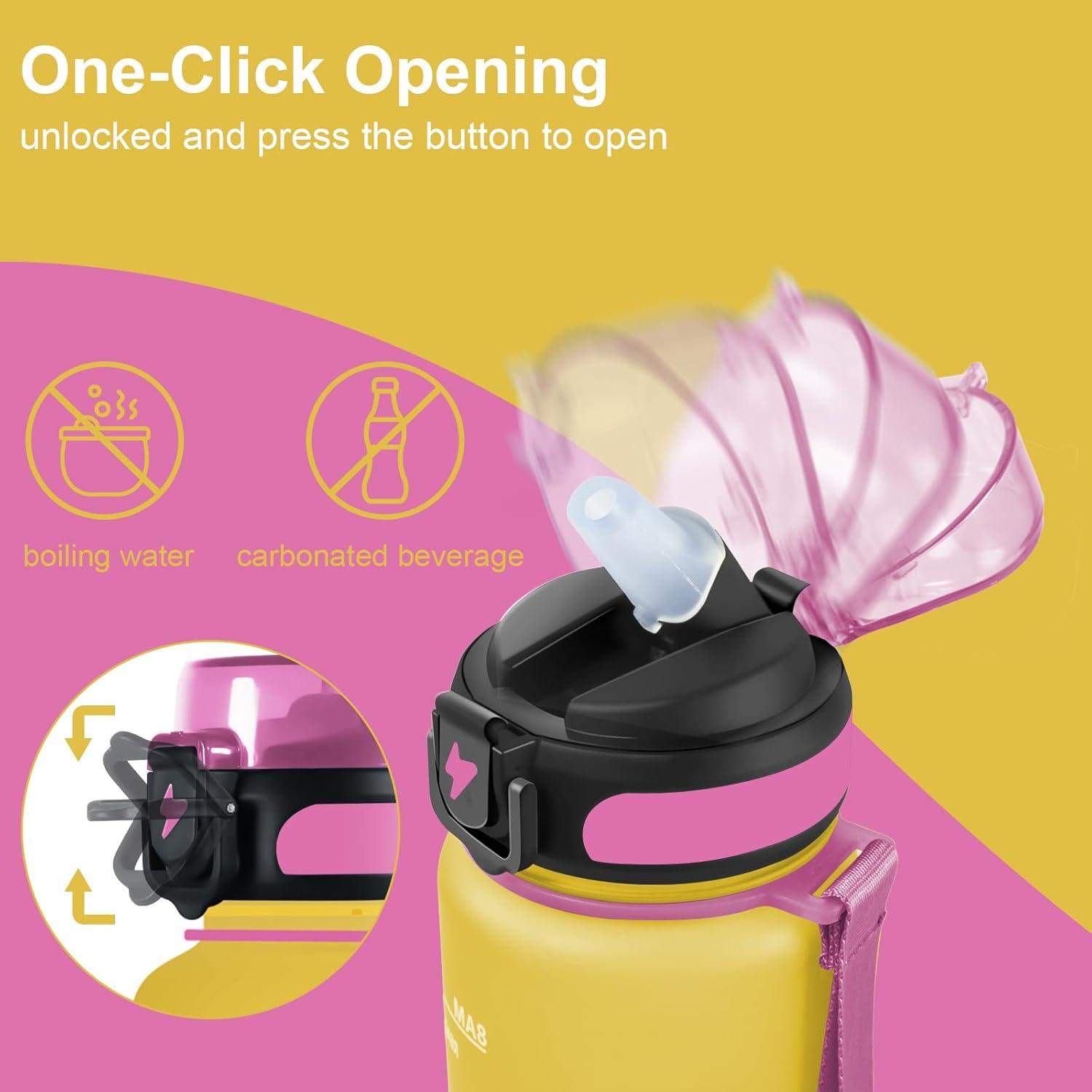 imageGrsta Gourde 15l Gourde Motivation Avec Paille sans BPA Gourde Sport Bouteille deau avec Marqueur de Temps pour le Camping la randonne Noir RougeRose Jaune