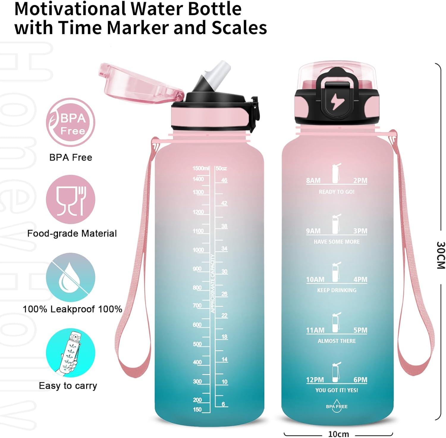 imageGrsta Gourde 15l Gourde Motivation Avec Paille sans BPA Gourde Sport Bouteille deau avec Marqueur de Temps pour le Camping la randonne Noir RougeRosecyan
