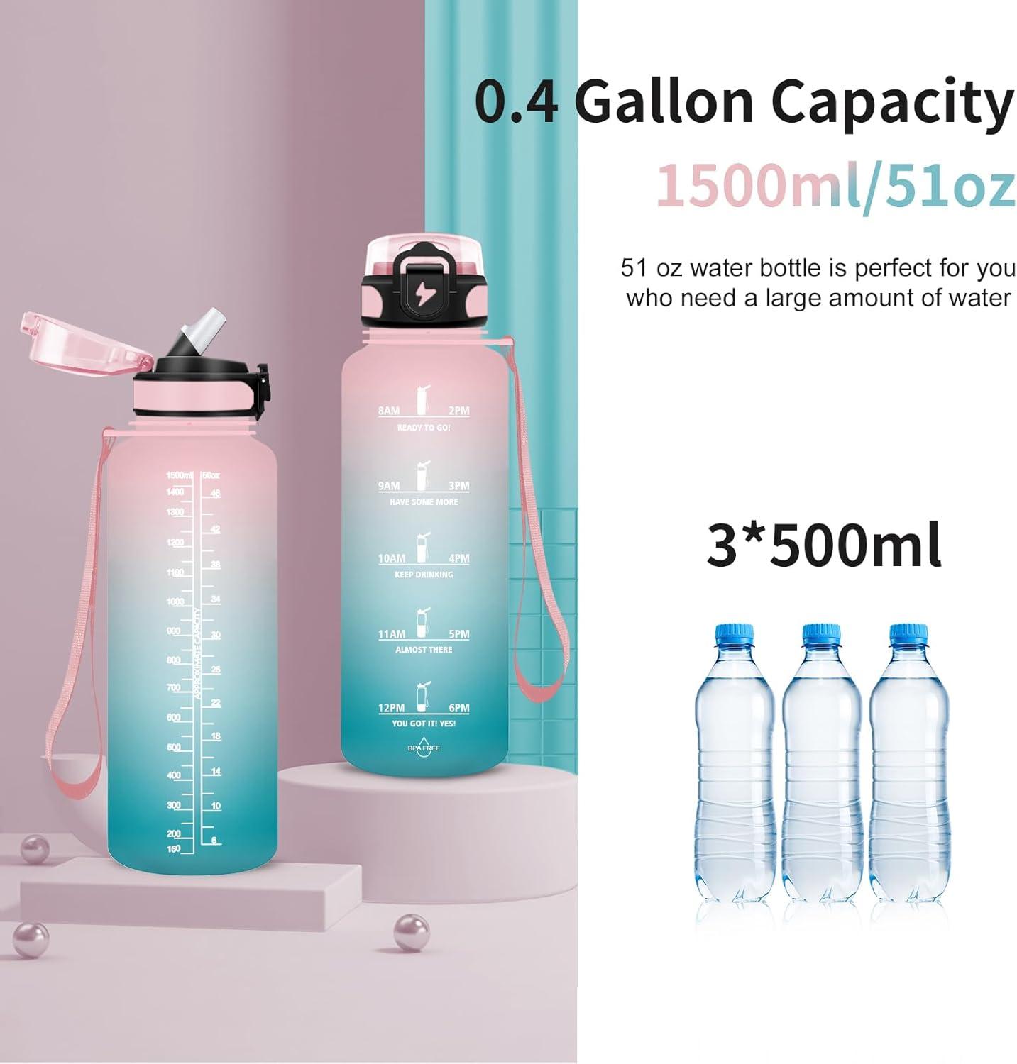 imageGrsta Gourde 15l Gourde Motivation Avec Paille sans BPA Gourde Sport Bouteille deau avec Marqueur de Temps pour le Camping la randonne Noir RougeRosecyan