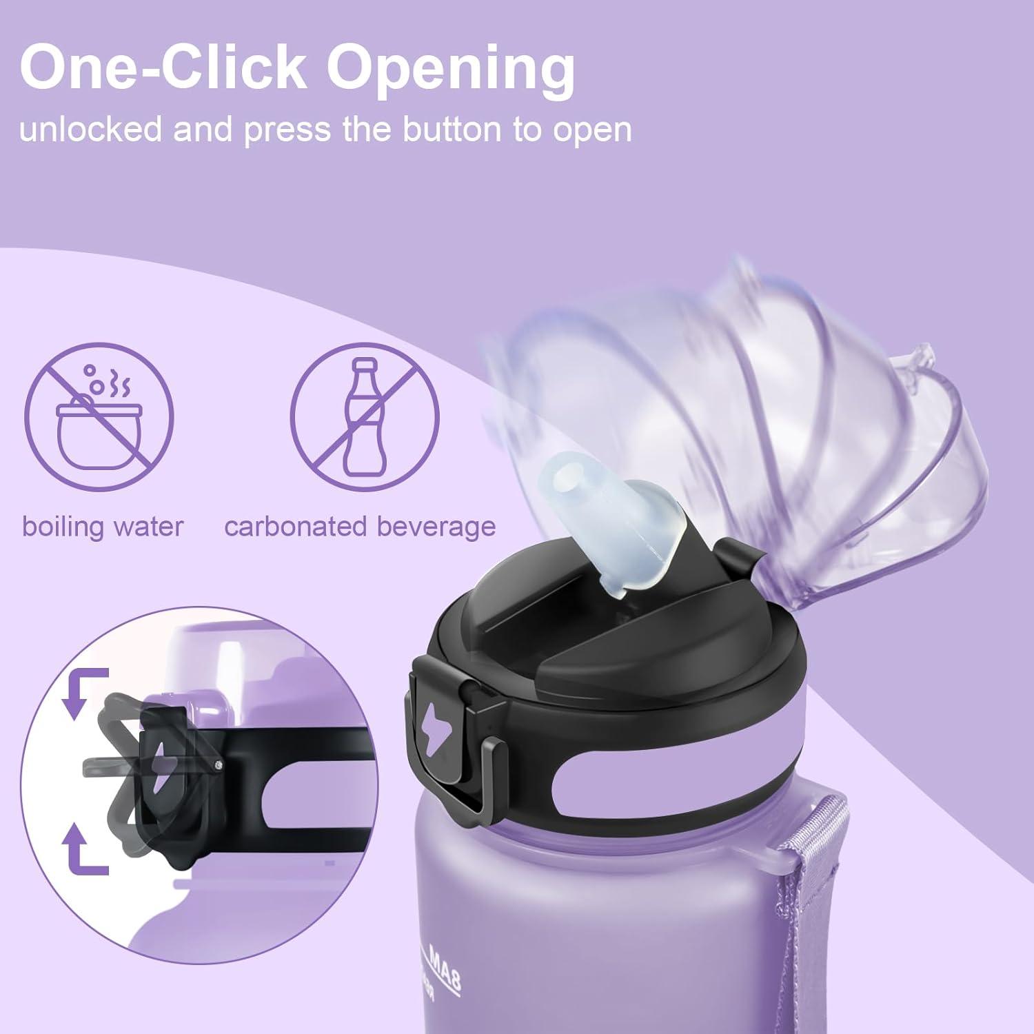 imageGrsta Gourde 15l Gourde Motivation Avec Paille sans BPA Gourde Sport Bouteille deau avec Marqueur de Temps pour le Camping la randonne Noir RougeViolet