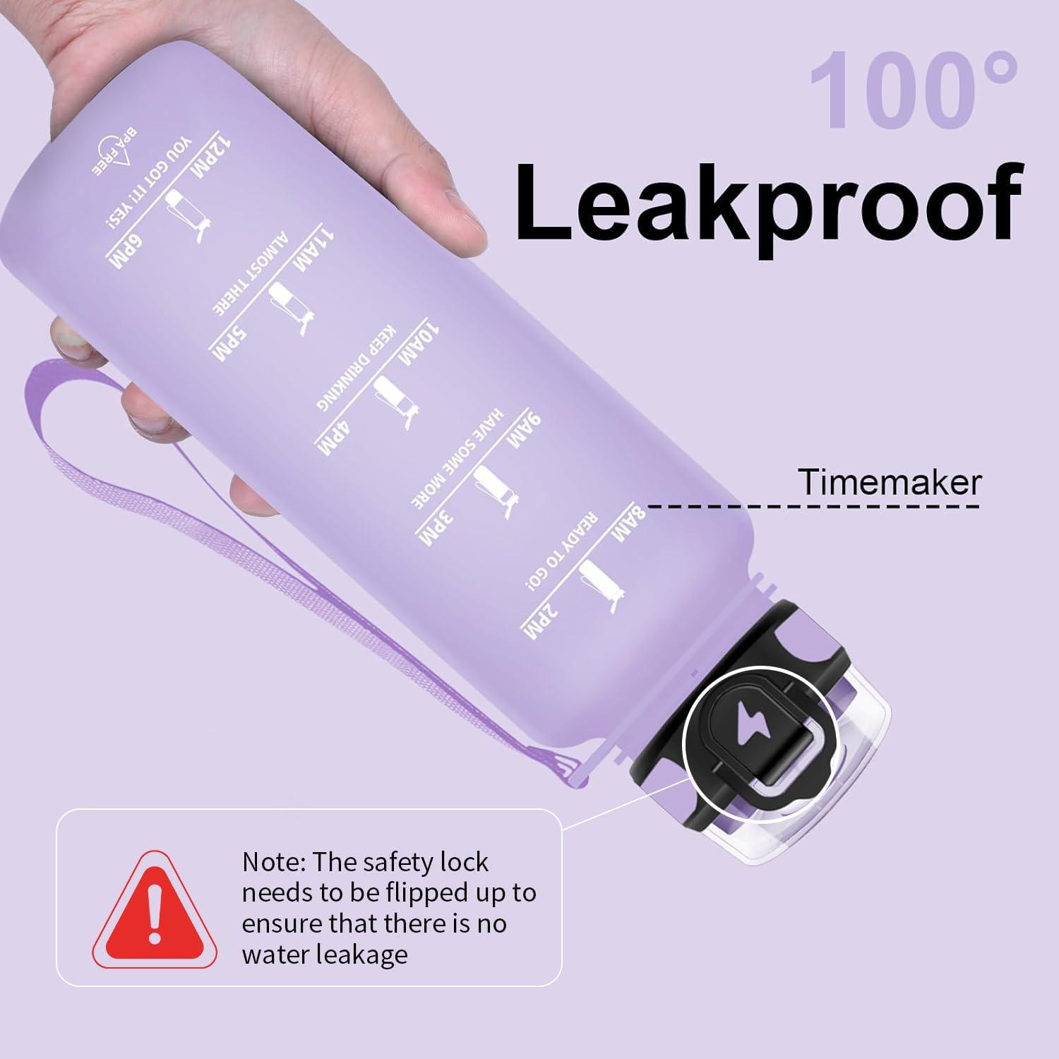 imageGrsta Gourde 15l Gourde Motivation Avec Paille sans BPA Gourde Sport Bouteille deau avec Marqueur de Temps pour le Camping la randonne Noir RougeViolet