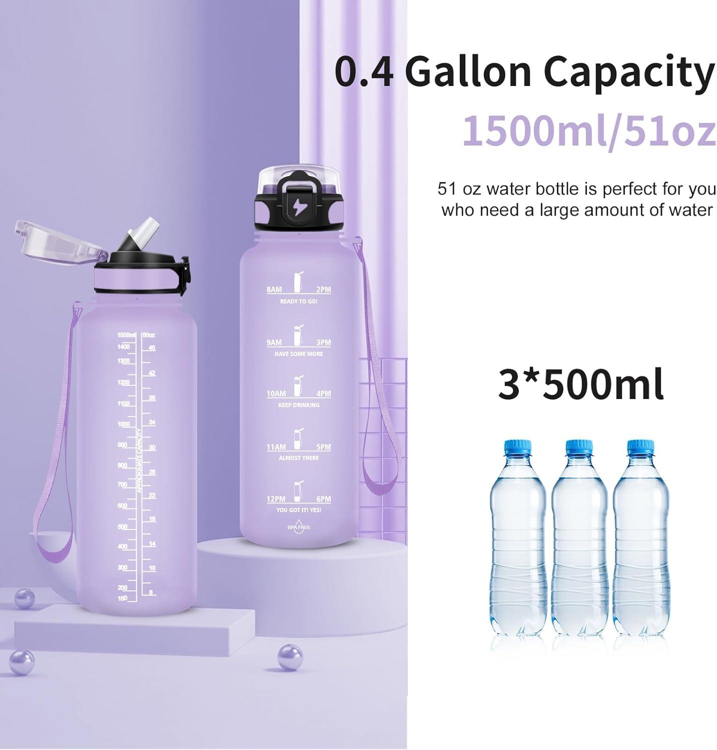 imageGrsta Gourde 15l Gourde Motivation Avec Paille sans BPA Gourde Sport Bouteille deau avec Marqueur de Temps pour le Camping la randonne Noir RougeViolet