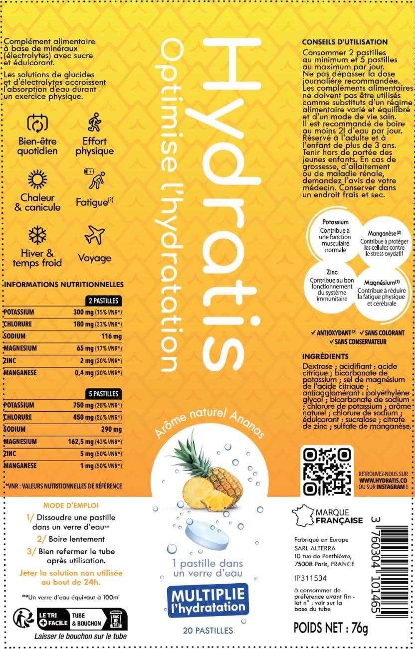 imageHYDRATIS Pastilles Hydratation Electrolytes Ananas Amliore lHydratation et Favorise lnergie Formule Isotonique Sport Rcupration Bientre 1 tube 20 Pastilles3 TUBES