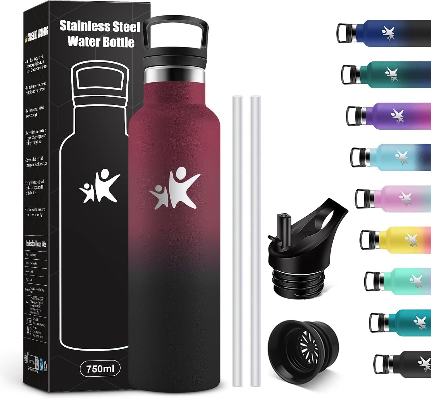 imageKollyKolla Gourde Isotherme 750ml Bouteille Isotherme en Acier Inoxydable Bouteille deau sans BPA Gourde Inox avec Paille Gourde Reutilisable pour lcole Bureau Extrieur Camping YogaKkrouge Fonc Noir