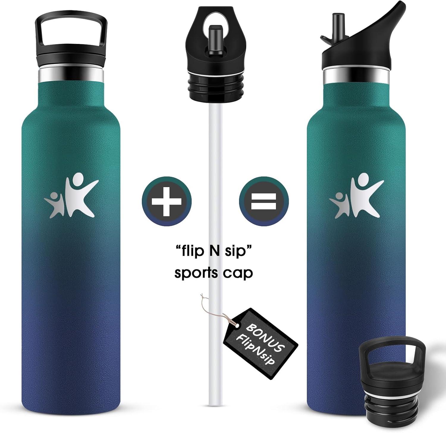 imageKollyKolla Gourde Isotherme 750ml Bouteille Isotherme en Acier Inoxydable Bouteille deau sans BPA Gourde Inox avec Paille Gourde Reutilisable pour lcole Bureau Extrieur Camping YogaKkarme Verte Bleu Fonc
