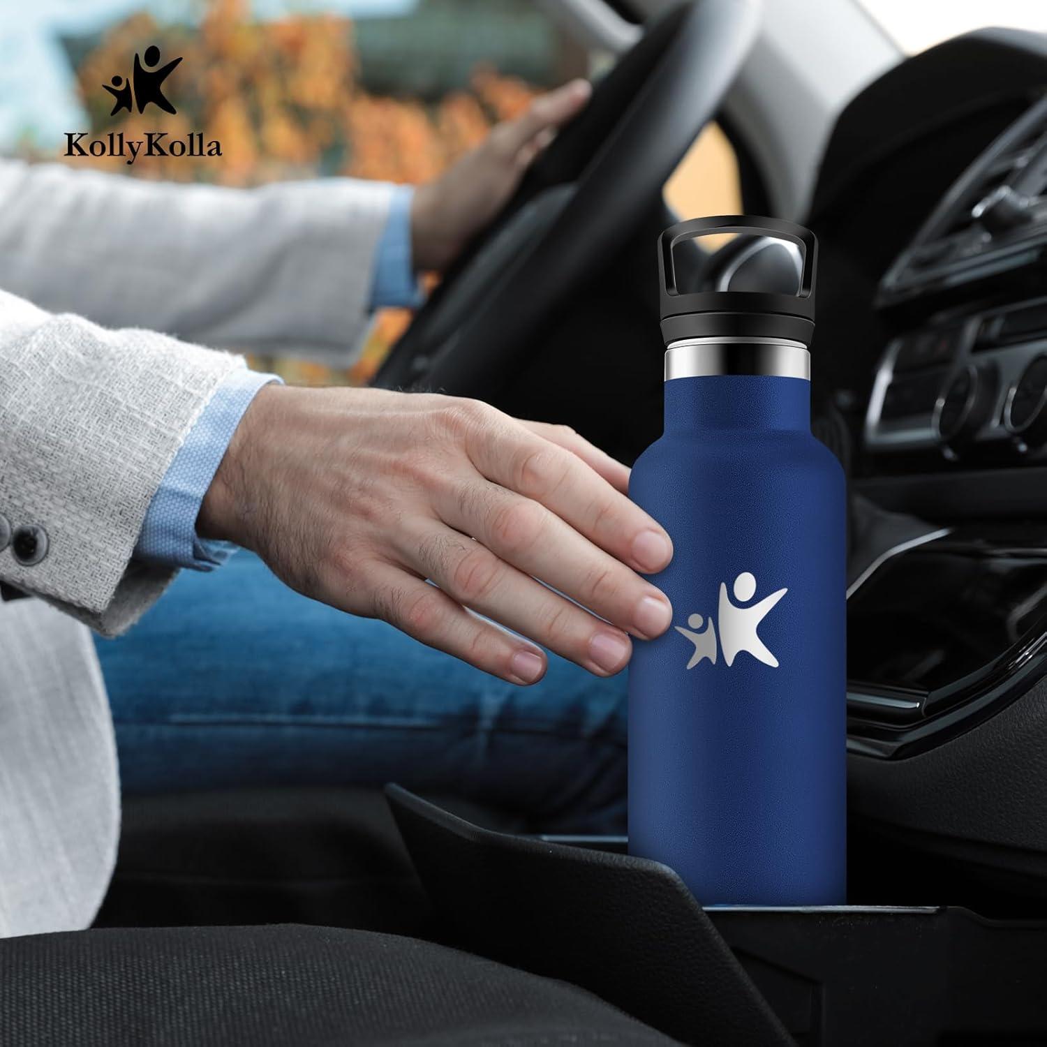 imageKollyKolla Gourde Isotherme 750ml Bouteille Isotherme en Acier Inoxydable Bouteille deau sans BPA Gourde Inox avec Paille Gourde Reutilisable pour lcole Bureau Extrieur Camping YogaKkbleu Fonc