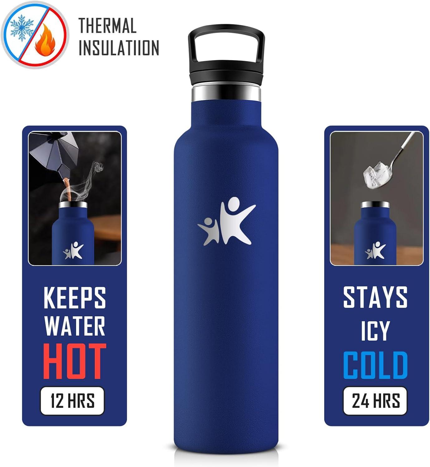 imageKollyKolla Gourde Isotherme 750ml Bouteille Isotherme en Acier Inoxydable Bouteille deau sans BPA Gourde Inox avec Paille Gourde Reutilisable pour lcole Bureau Extrieur Camping YogaKkbleu Fonc