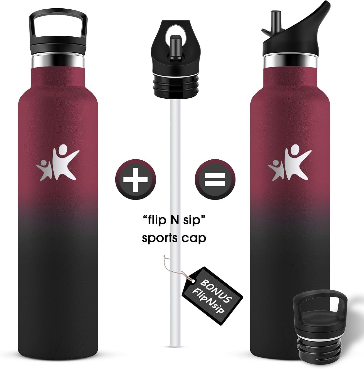 imageKollyKolla Gourde Isotherme 750ml Bouteille Isotherme en Acier Inoxydable Bouteille deau sans BPA Gourde Inox avec Paille Gourde Reutilisable pour lcole Bureau Extrieur Camping YogaKkrouge Fonc Noir