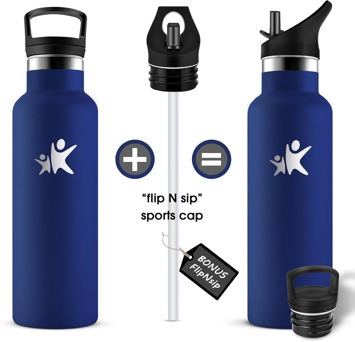 imageKollyKolla Gourde Isotherme 750ml Bouteille Isotherme en Acier Inoxydable Bouteille deau sans BPA Gourde Inox avec Paille Gourde Reutilisable pour lcole Bureau Extrieur Camping YogaKkbleu Fonc