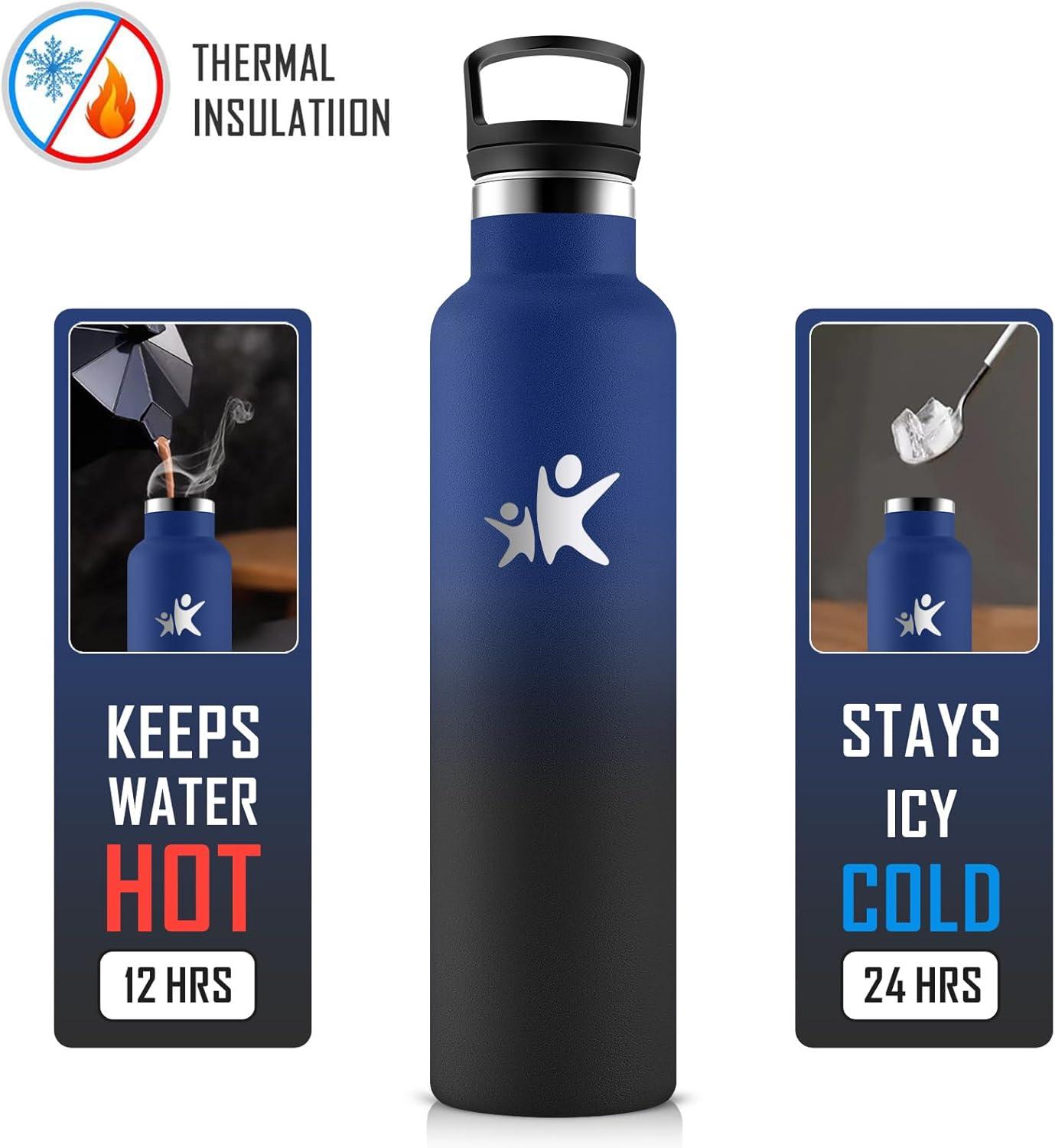 imageKollyKolla Gourde Isotherme 750ml Bouteille Isotherme en Acier Inoxydable Bouteille deau sans BPA Gourde Inox avec Paille Gourde Reutilisable pour lcole Bureau Extrieur Camping YogaKkbleu Fonc Noir