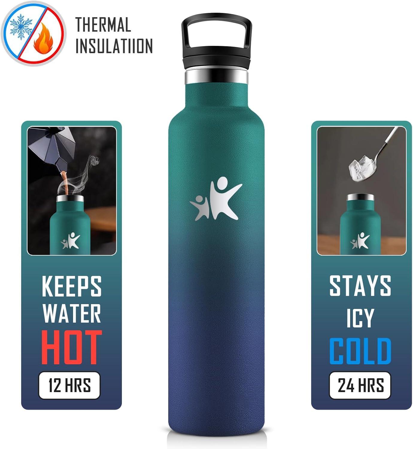 imageKollyKolla Gourde Isotherme 750ml Bouteille Isotherme en Acier Inoxydable Bouteille deau sans BPA Gourde Inox avec Paille Gourde Reutilisable pour lcole Bureau Extrieur Camping YogaKkarme Verte Bleu Fonc
