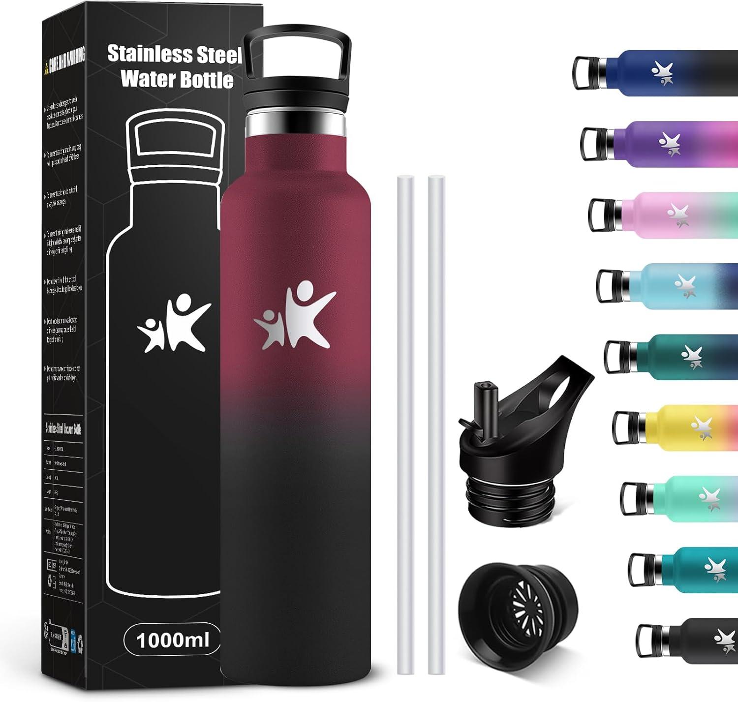 imageKollyKolla Gourde Isotherme 750ml Bouteille Isotherme en Acier Inoxydable Bouteille deau sans BPA Gourde Inox avec Paille Gourde Reutilisable pour lcole Bureau Extrieur Camping YogaKkrouge Fonc Noir
