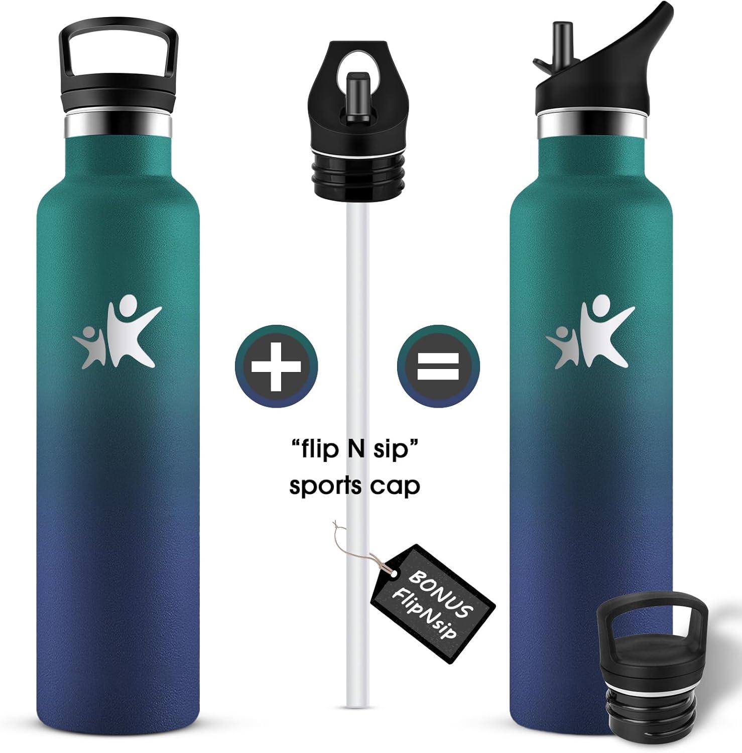 imageKollyKolla Gourde Isotherme 750ml Bouteille Isotherme en Acier Inoxydable Bouteille deau sans BPA Gourde Inox avec Paille Gourde Reutilisable pour lcole Bureau Extrieur Camping YogaKkarme Verte Bleu Fonc