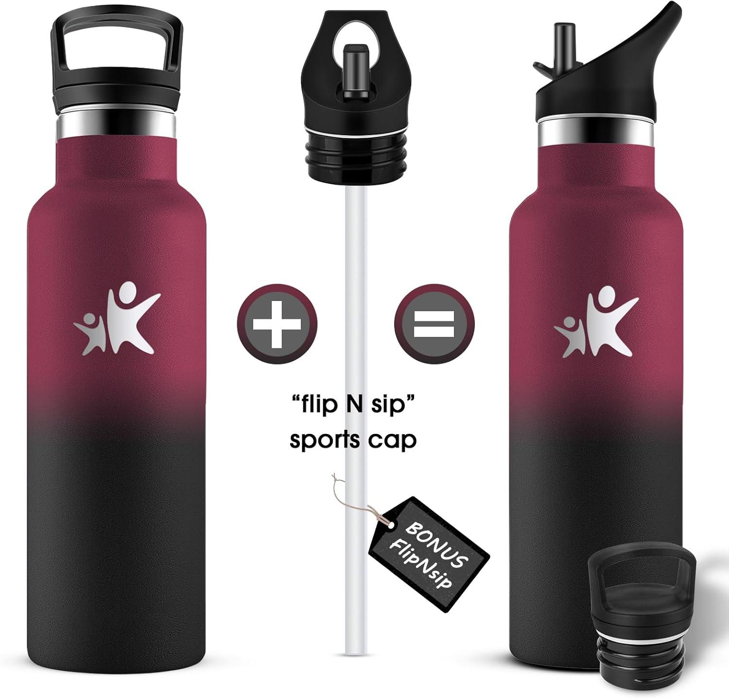imageKollyKolla Gourde Isotherme 750ml Bouteille Isotherme en Acier Inoxydable Bouteille deau sans BPA Gourde Inox avec Paille Gourde Reutilisable pour lcole Bureau Extrieur Camping YogaKkrouge Fonc Noir