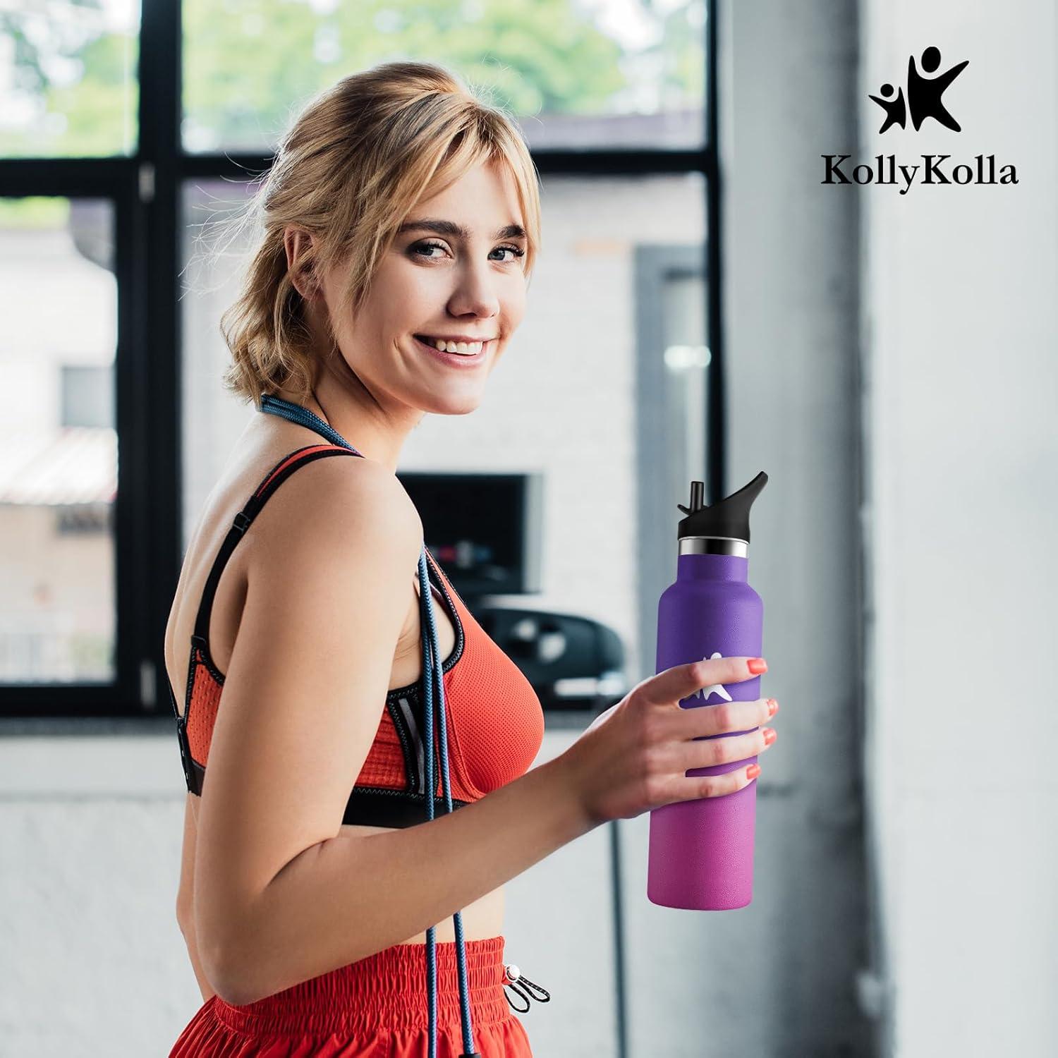 imageKollyKolla Gourde Isotherme 750ml Bouteille Isotherme en Acier Inoxydable Bouteille deau sans BPA Gourde Inox avec Paille Gourde Reutilisable pour lcole Bureau Extrieur Camping YogaKkviolet Fonc Rose Barbie
