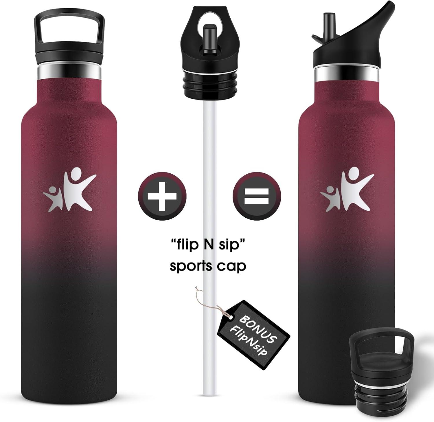 imageKollyKolla Gourde Isotherme 750ml Bouteille Isotherme en Acier Inoxydable Bouteille deau sans BPA Gourde Inox avec Paille Gourde Reutilisable pour lcole Bureau Extrieur Camping YogaKkrouge Fonc Noir