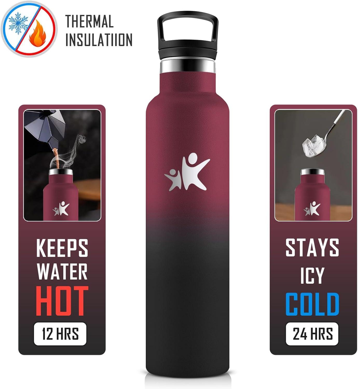 imageKollyKolla Gourde Isotherme 750ml Bouteille Isotherme en Acier Inoxydable Bouteille deau sans BPA Gourde Inox avec Paille Gourde Reutilisable pour lcole Bureau Extrieur Camping YogaKkrouge Fonc Noir