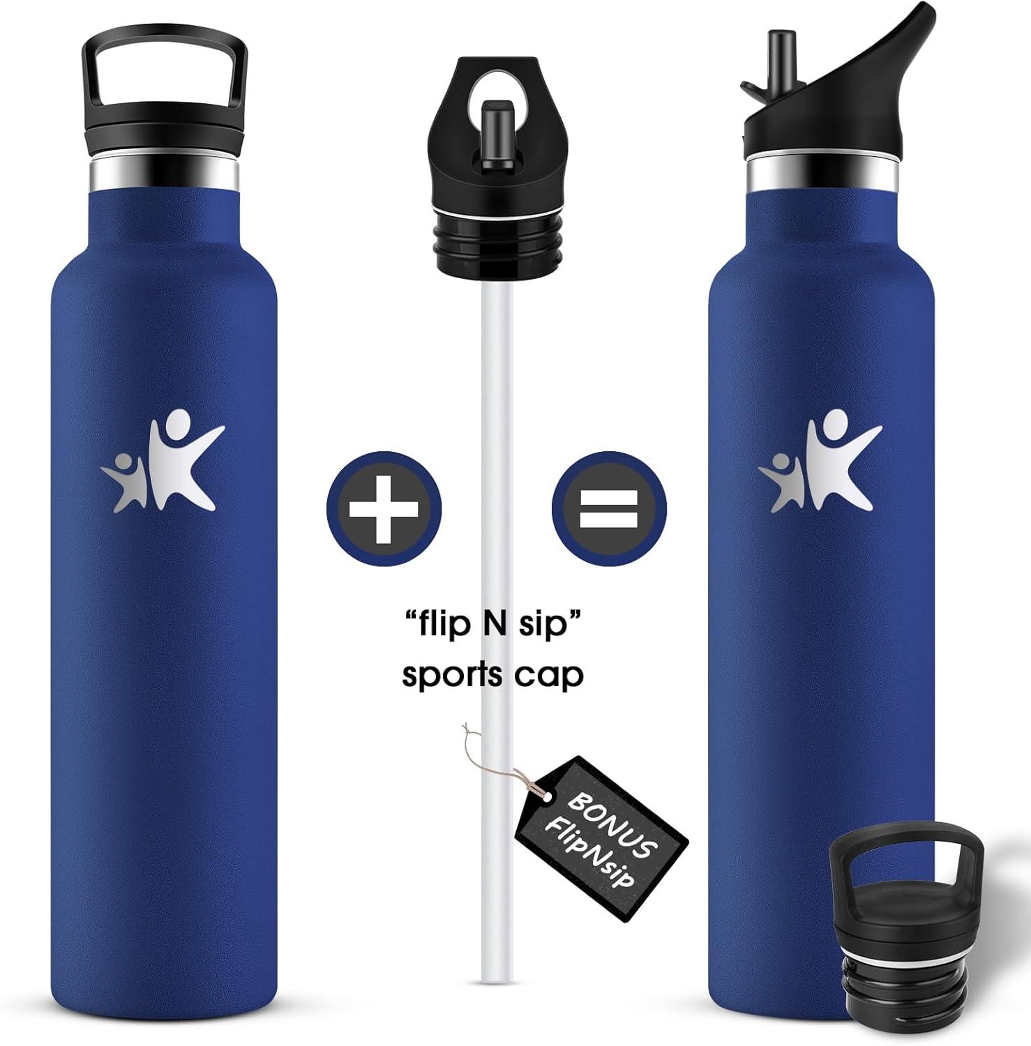 imageKollyKolla Gourde Isotherme 750ml Bouteille Isotherme en Acier Inoxydable Bouteille deau sans BPA Gourde Inox avec Paille Gourde Reutilisable pour lcole Bureau Extrieur Camping YogaKkbleu Fonc