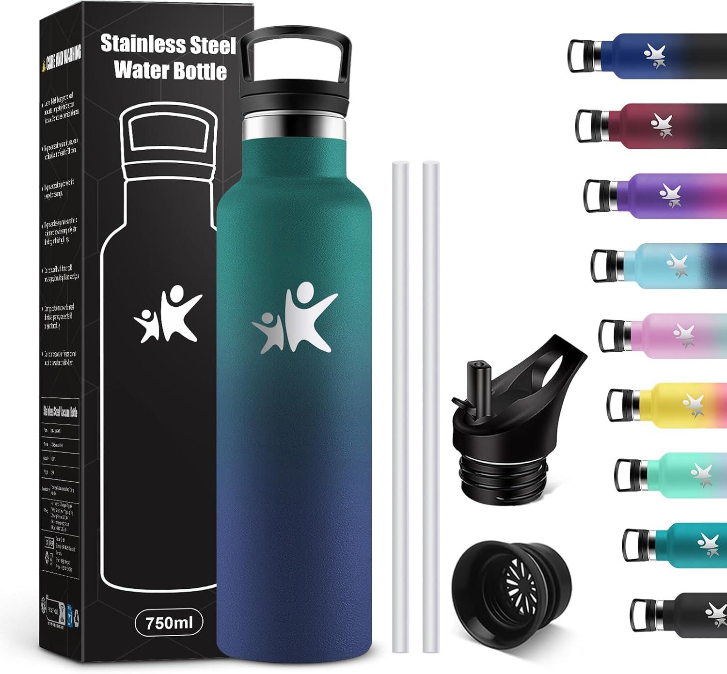 imageKollyKolla Gourde Isotherme 750ml Bouteille Isotherme en Acier Inoxydable Bouteille deau sans BPA Gourde Inox avec Paille Gourde Reutilisable pour lcole Bureau Extrieur Camping YogaKkarme Verte Bleu Fonc
