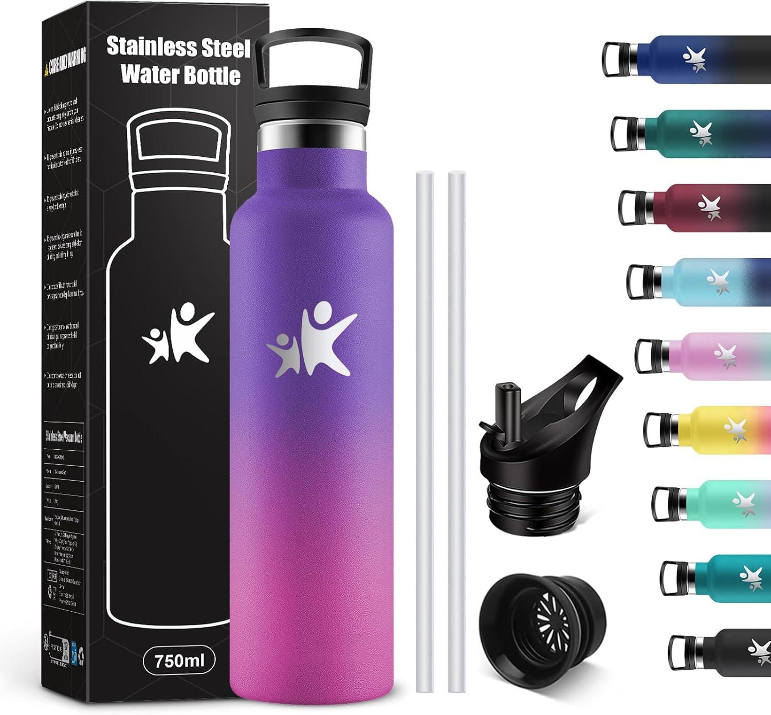 imageKollyKolla Gourde Isotherme 750ml Bouteille Isotherme en Acier Inoxydable Bouteille deau sans BPA Gourde Inox avec Paille Gourde Reutilisable pour lcole Bureau Extrieur Camping YogaKkviolet Fonc Rose Barbie