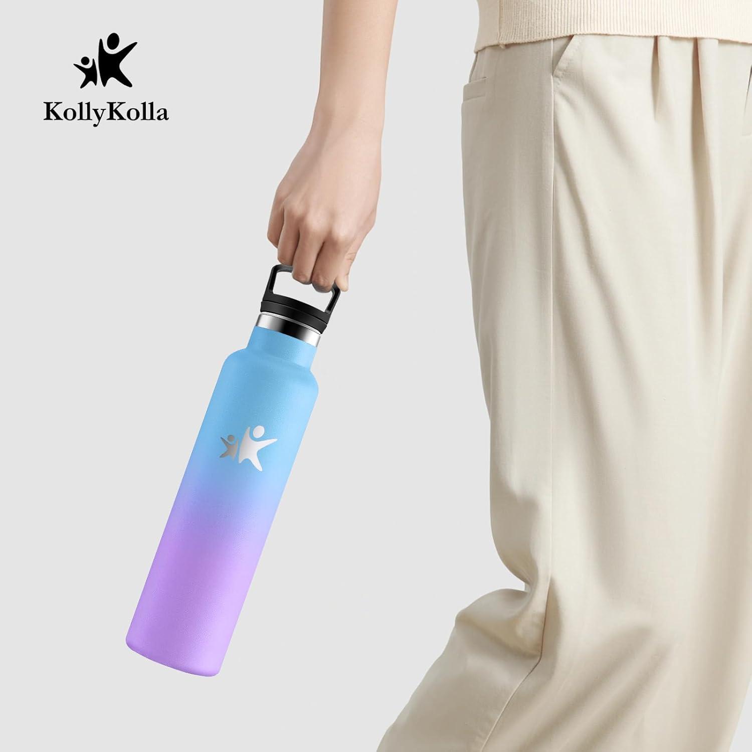 imageKollyKolla Gourde Isotherme 750ml Bouteille Isotherme en Acier Inoxydable Bouteille deau sans BPA Gourde Inox avec Paille Gourde Reutilisable pour lcole Bureau Extrieur Camping YogaKkbleu Tout Violet Fonc