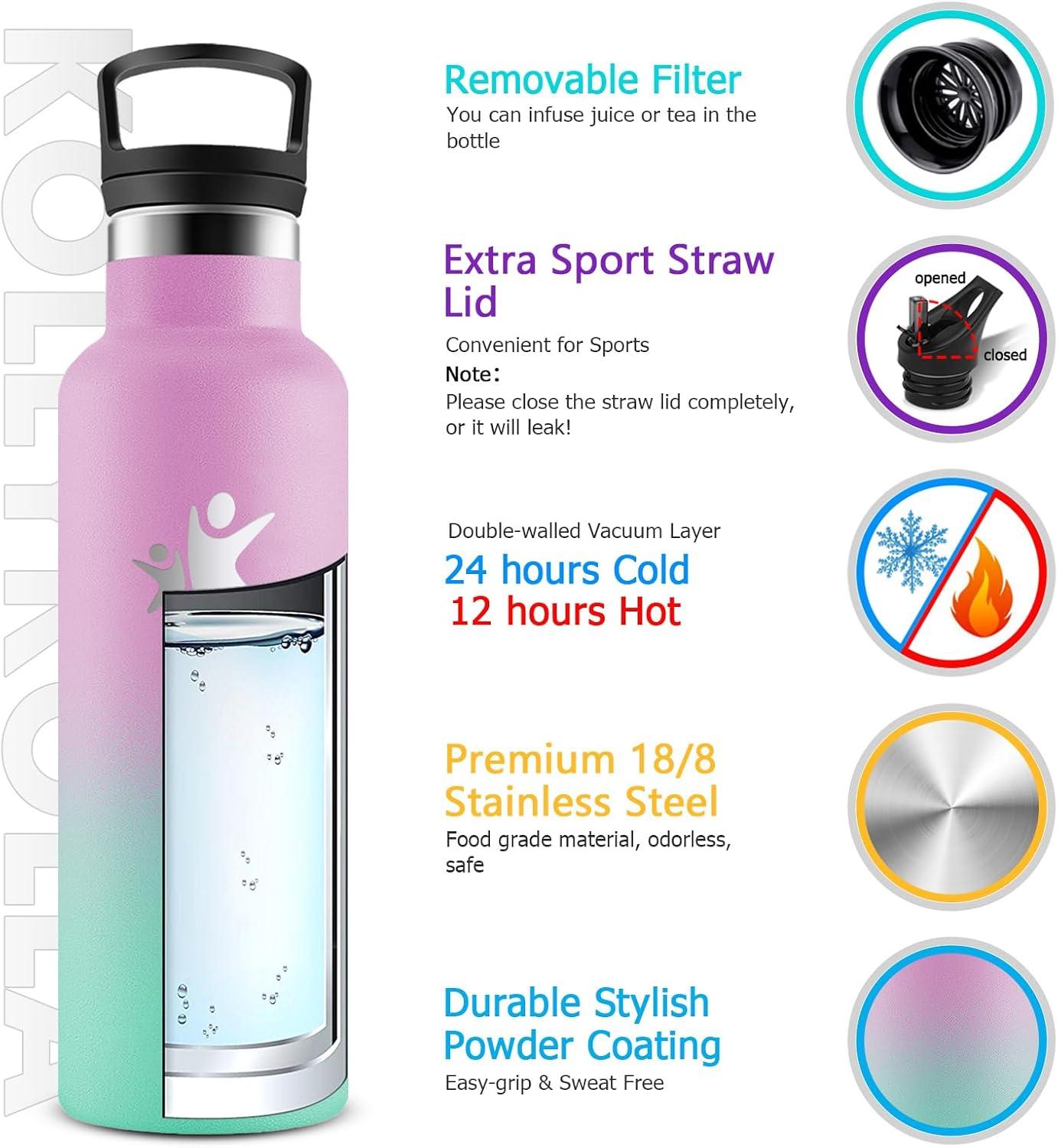 imageKollyKolla Gourde Isotherme 750ml Bouteille Isotherme en Acier Inoxydable Bouteille deau sans BPA Gourde Inox avec Paille Gourde Reutilisable pour lcole Bureau Extrieur Camping YogaKkrose Vert Macaron