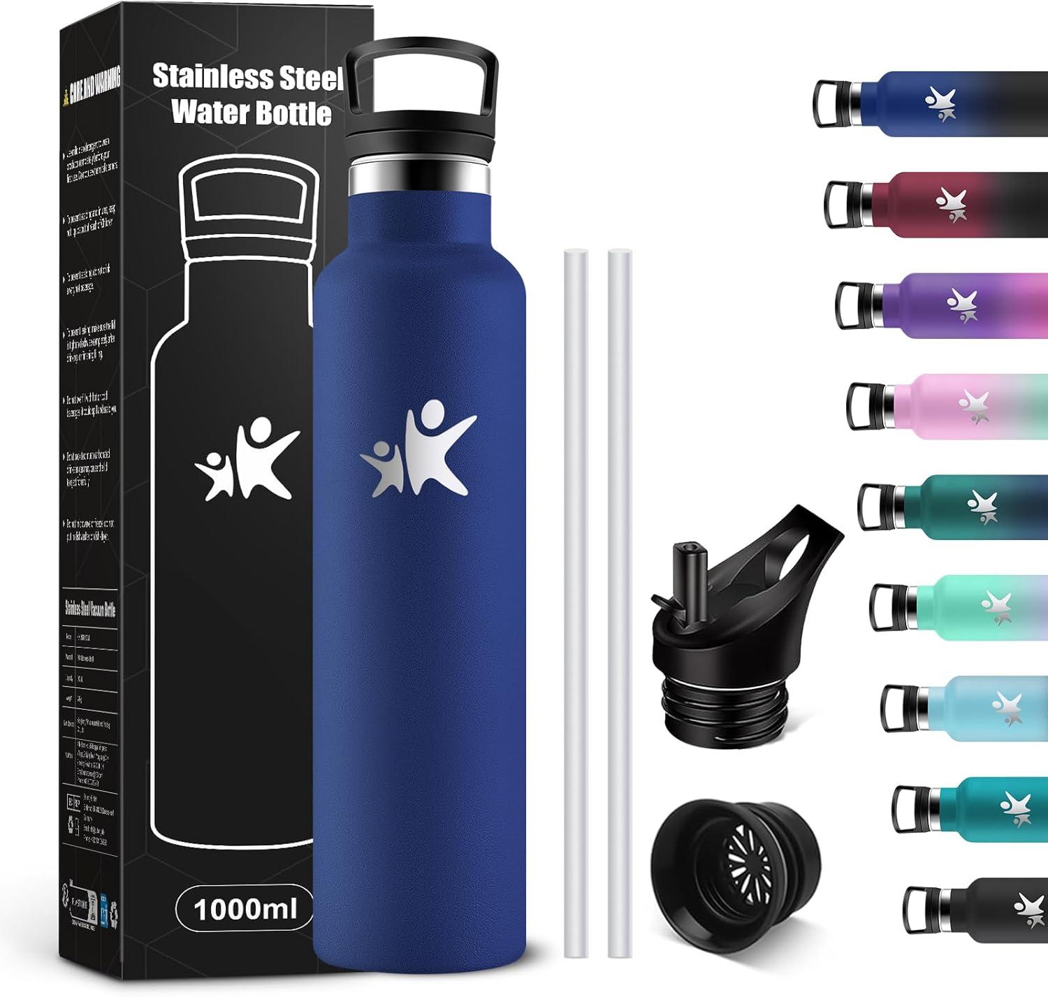 imageKollyKolla Gourde Isotherme 750ml Bouteille Isotherme en Acier Inoxydable Bouteille deau sans BPA Gourde Inox avec Paille Gourde Reutilisable pour lcole Bureau Extrieur Camping YogaKkbleu Fonc