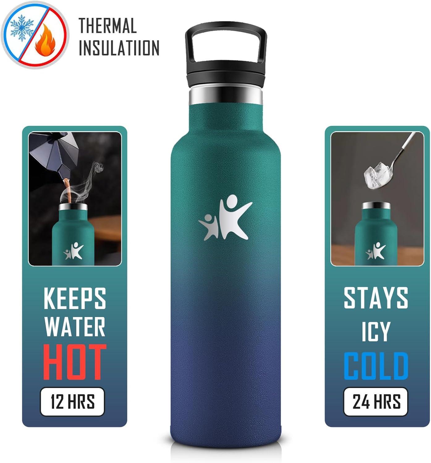 imageKollyKolla Gourde Isotherme 750ml Bouteille Isotherme en Acier Inoxydable Bouteille deau sans BPA Gourde Inox avec Paille Gourde Reutilisable pour lcole Bureau Extrieur Camping YogaKkarme Verte Bleu Fonc