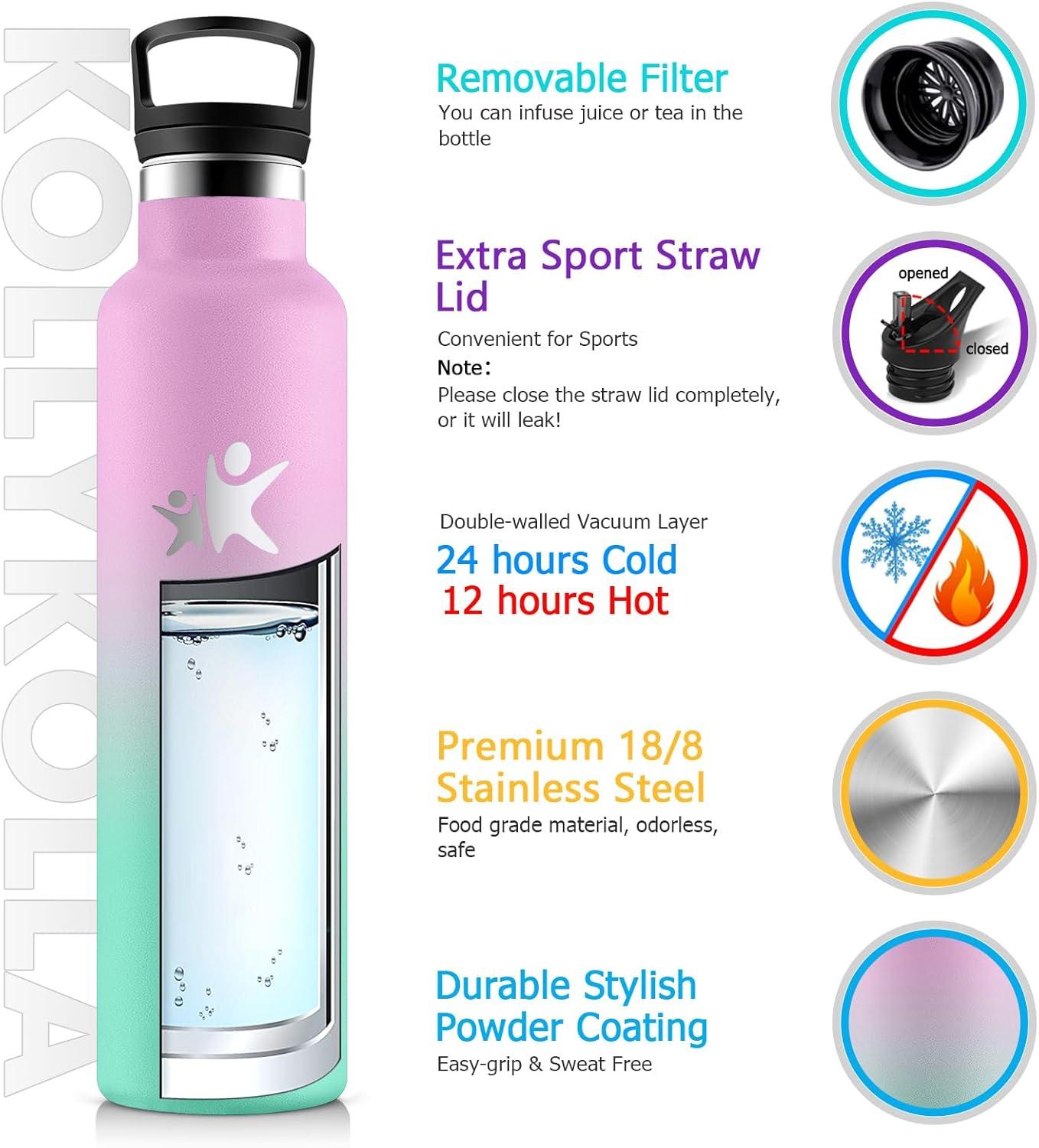 imageKollyKolla Gourde Isotherme 750ml Bouteille Isotherme en Acier Inoxydable Bouteille deau sans BPA Gourde Inox avec Paille Gourde Reutilisable pour lcole Bureau Extrieur Camping YogaKkrose Vert Macaron