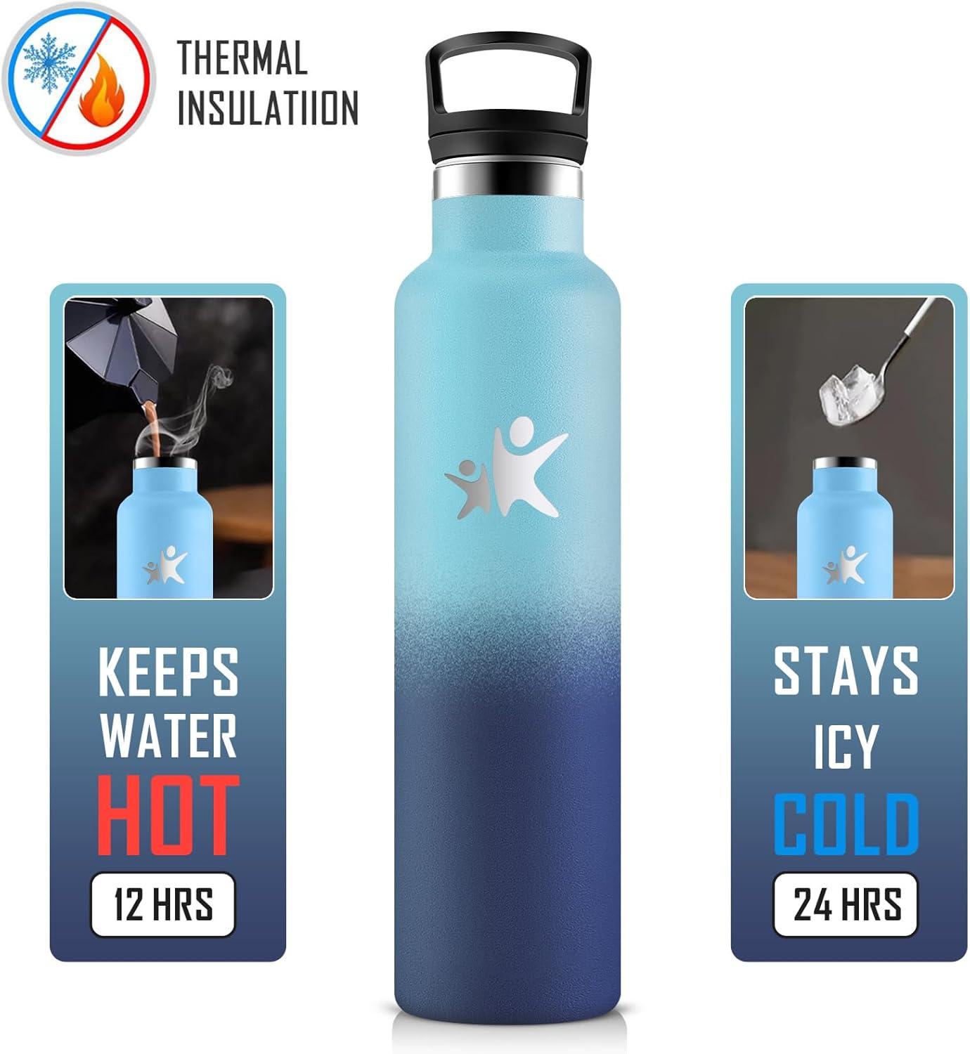 imageKollyKolla Gourde Isotherme 750ml Bouteille Isotherme en Acier Inoxydable Bouteille deau sans BPA Gourde Inox avec Paille Gourde Reutilisable pour lcole Bureau Extrieur Camping YogaKkbleu Bleu Fonc