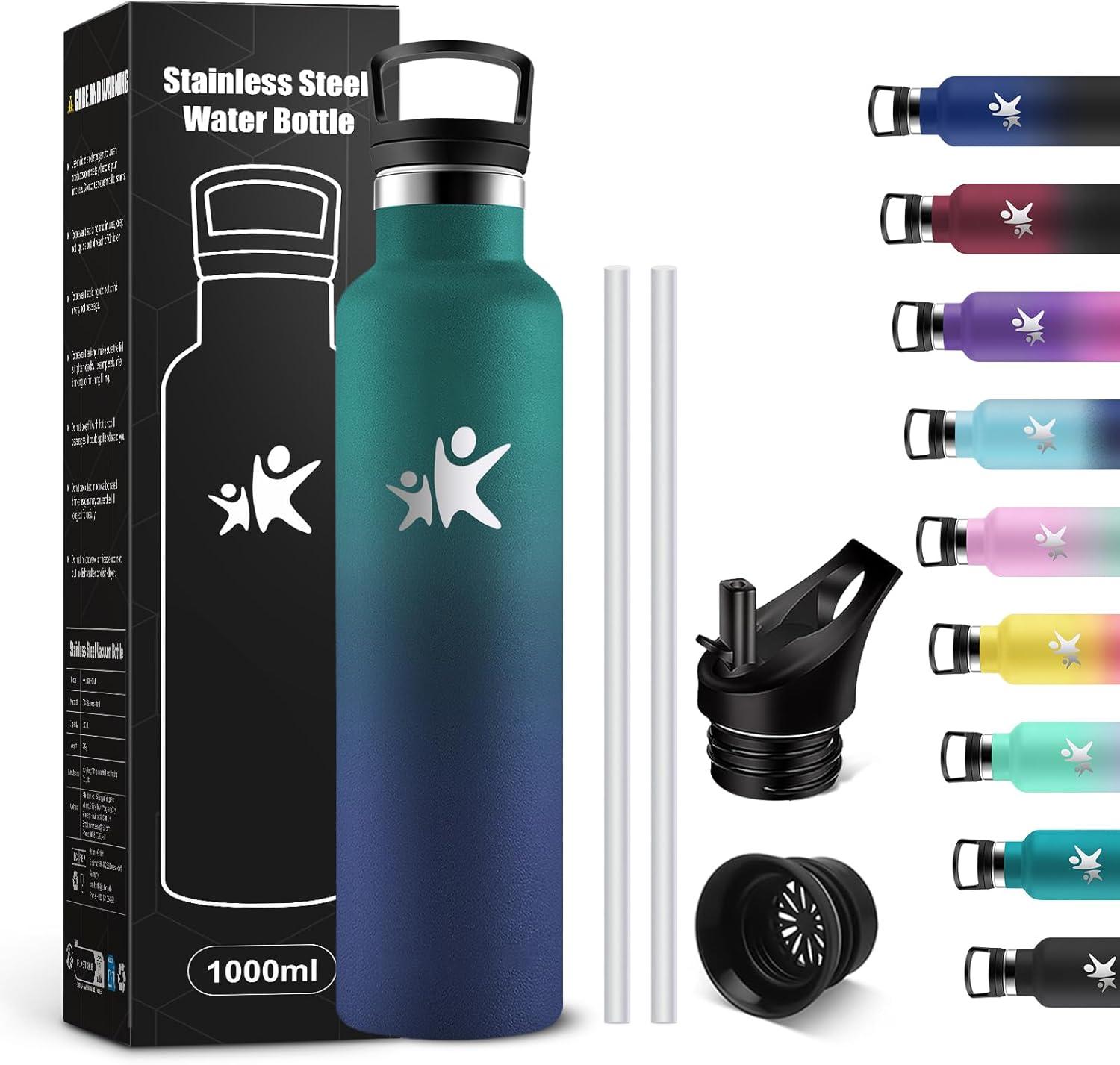 imageKollyKolla Gourde Isotherme 750ml Bouteille Isotherme en Acier Inoxydable Bouteille deau sans BPA Gourde Inox avec Paille Gourde Reutilisable pour lcole Bureau Extrieur Camping YogaKkarme Verte Bleu Fonc