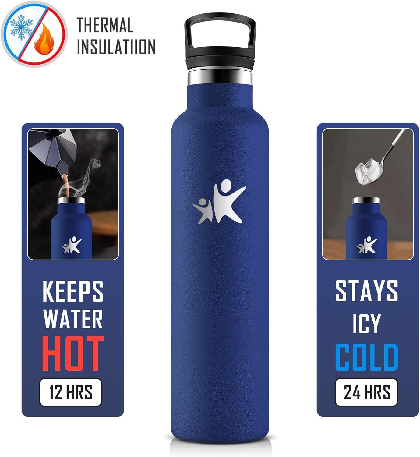 imageKollyKolla Gourde Isotherme 750ml Bouteille Isotherme en Acier Inoxydable Bouteille deau sans BPA Gourde Inox avec Paille Gourde Reutilisable pour lcole Bureau Extrieur Camping YogaKkbleu Fonc