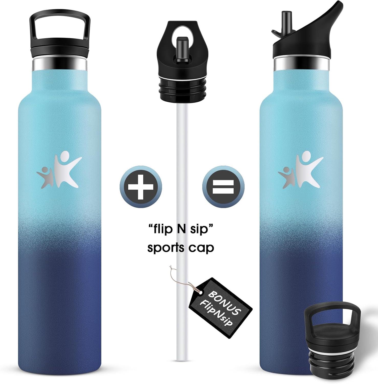 imageKollyKolla Gourde Isotherme 750ml Bouteille Isotherme en Acier Inoxydable Bouteille deau sans BPA Gourde Inox avec Paille Gourde Reutilisable pour lcole Bureau Extrieur Camping YogaKkbleu Bleu Fonc