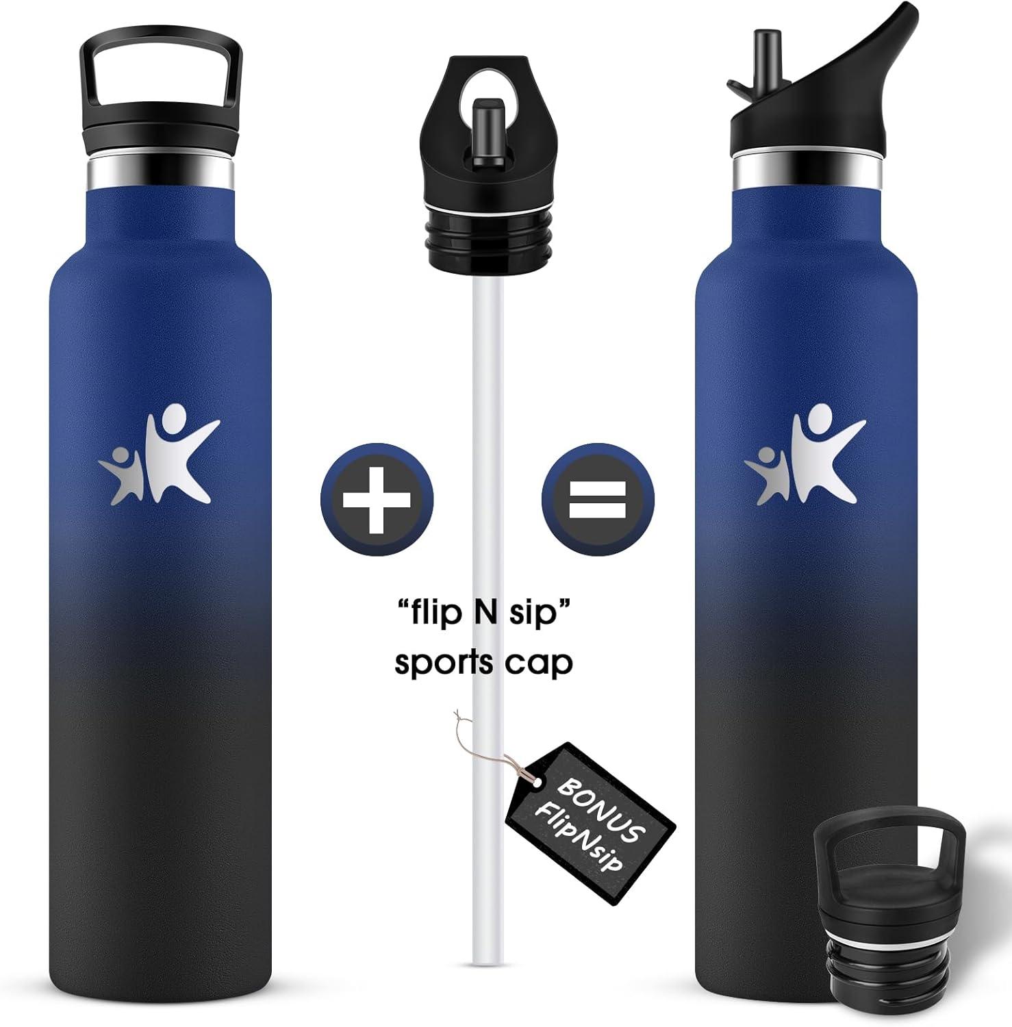 imageKollyKolla Gourde Isotherme 750ml Bouteille Isotherme en Acier Inoxydable Bouteille deau sans BPA Gourde Inox avec Paille Gourde Reutilisable pour lcole Bureau Extrieur Camping YogaKkbleu Fonc Noir