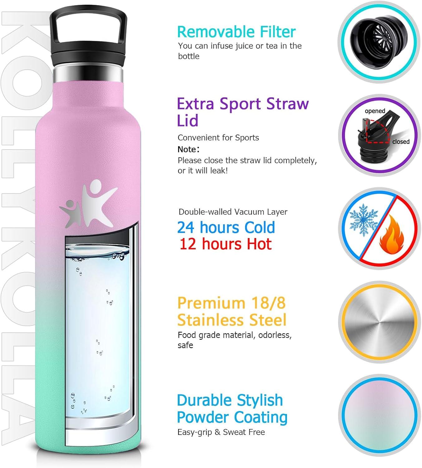 imageKollyKolla Gourde Isotherme 750ml Bouteille Isotherme en Acier Inoxydable Bouteille deau sans BPA Gourde Inox avec Paille Gourde Reutilisable pour lcole Bureau Extrieur Camping YogaKkrose Vert Macaron