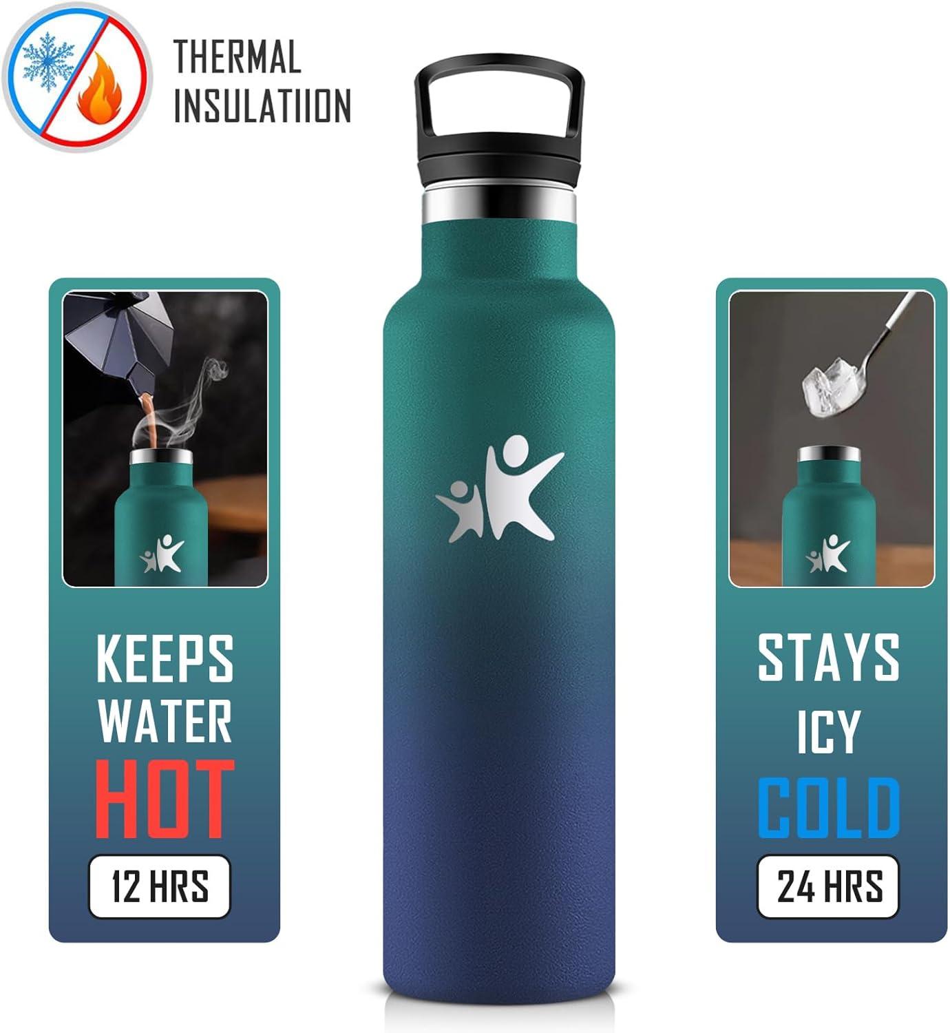 imageKollyKolla Gourde Isotherme 750ml Bouteille Isotherme en Acier Inoxydable Bouteille deau sans BPA Gourde Inox avec Paille Gourde Reutilisable pour lcole Bureau Extrieur Camping YogaKkarme Verte Bleu Fonc