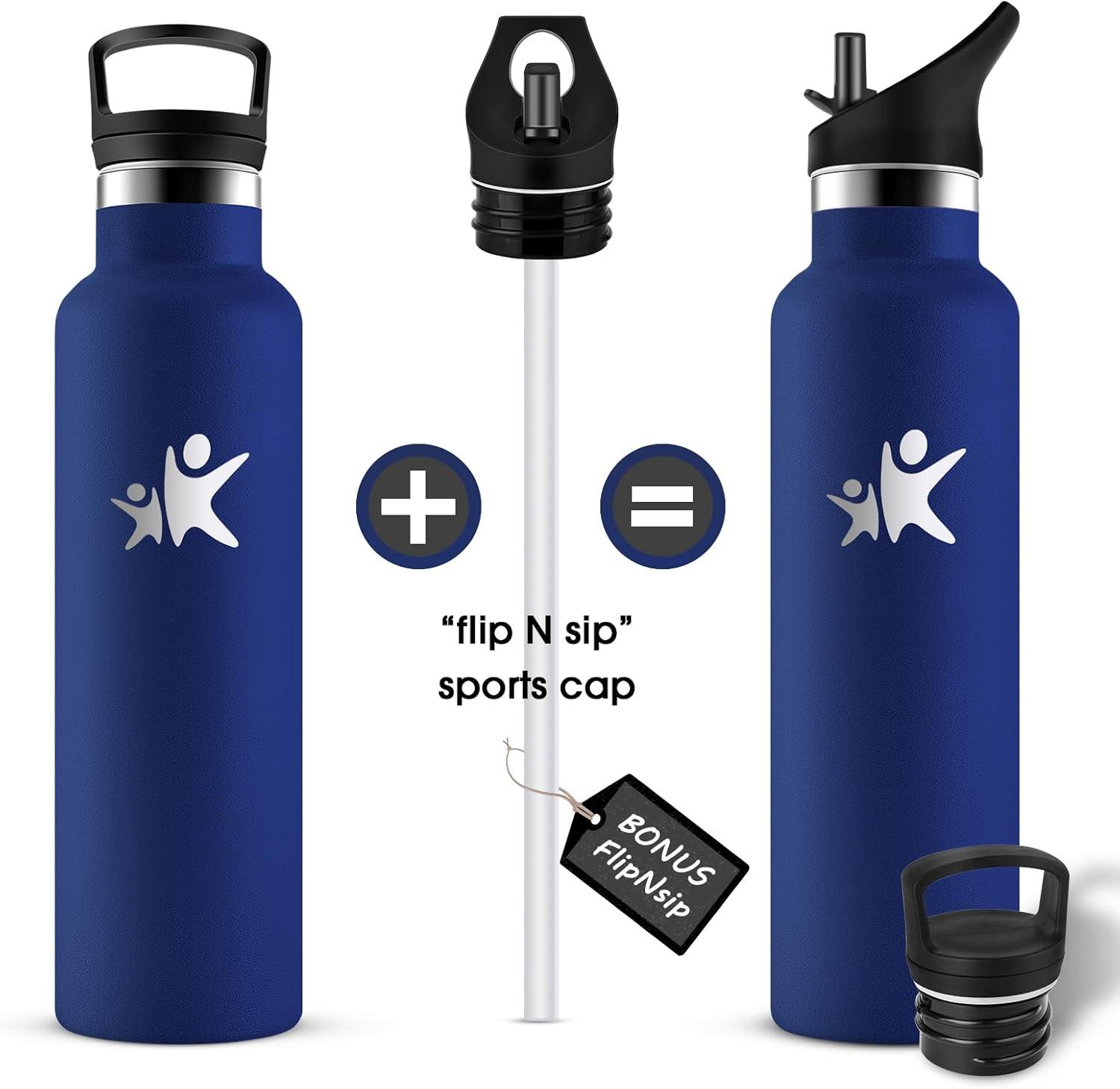 imageKollyKolla Gourde Isotherme 750ml Bouteille Isotherme en Acier Inoxydable Bouteille deau sans BPA Gourde Inox avec Paille Gourde Reutilisable pour lcole Bureau Extrieur Camping YogaKkbleu Fonc
