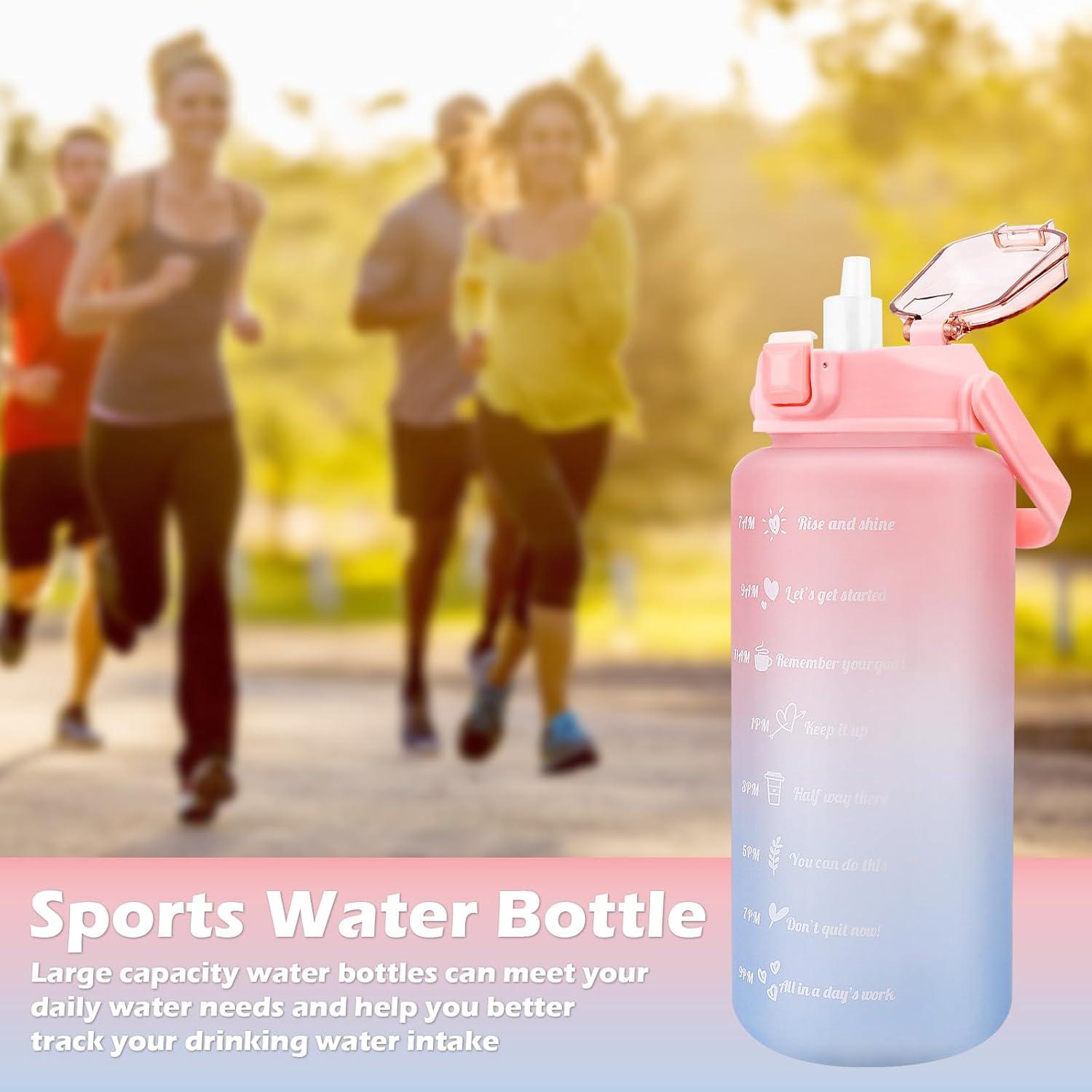 imageMXTIMWAN Bouteille 2000ml Gourde Motivationnelle Sans BPA Bouteille dEau avec Paille et Marqueur de Temps de Motivation pour Sport Fitness Plein Air RandonneRose et Bleu