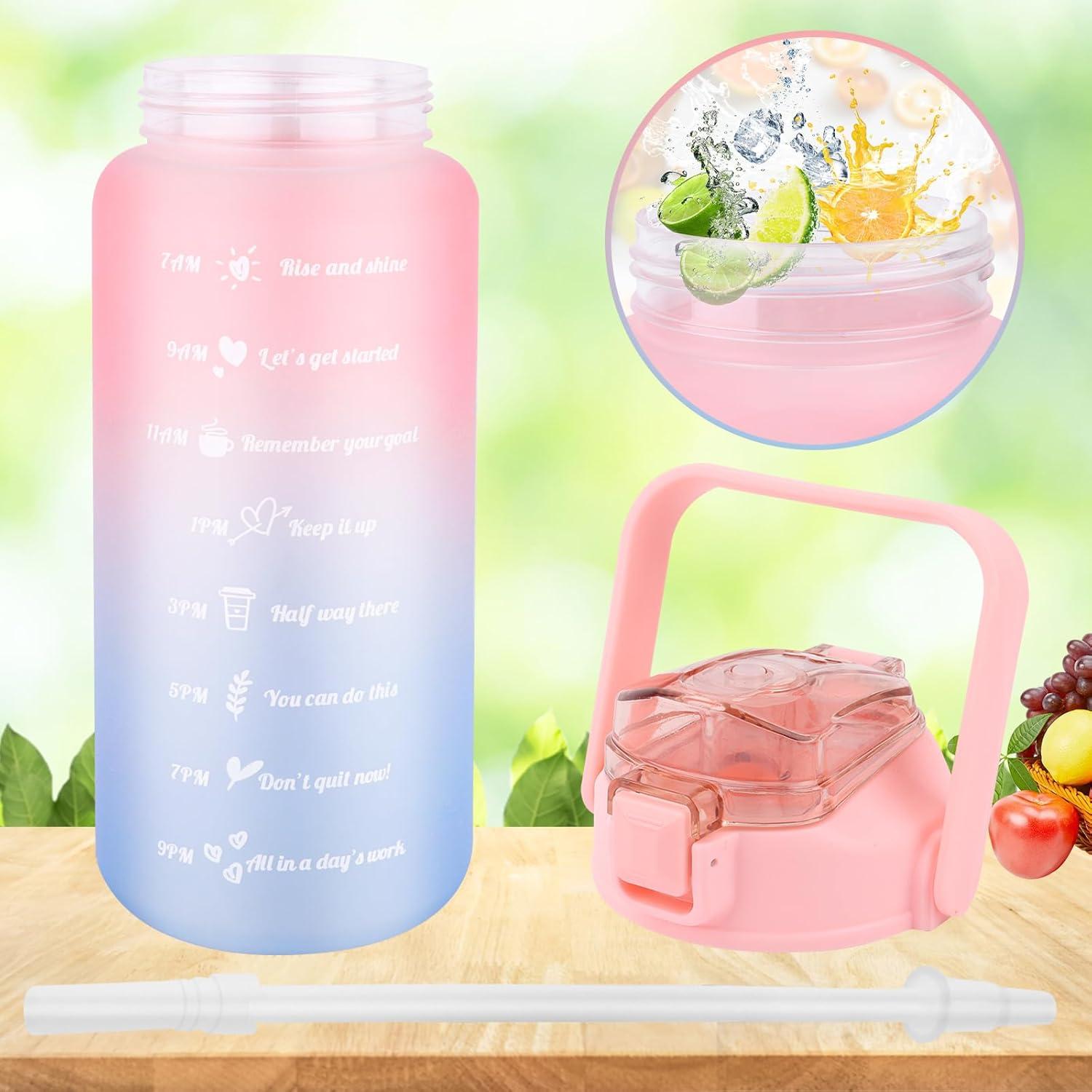 imageMXTIMWAN Bouteille 2000ml Gourde Motivationnelle Sans BPA Bouteille dEau avec Paille et Marqueur de Temps de Motivation pour Sport Fitness Plein Air RandonneRose et Bleu