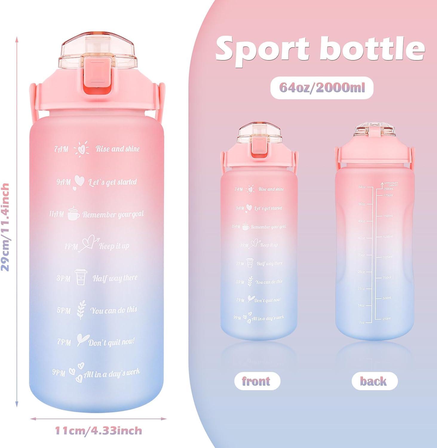 imageMXTIMWAN Bouteille 2000ml Gourde Motivationnelle Sans BPA Bouteille dEau avec Paille et Marqueur de Temps de Motivation pour Sport Fitness Plein Air RandonneRose et Bleu
