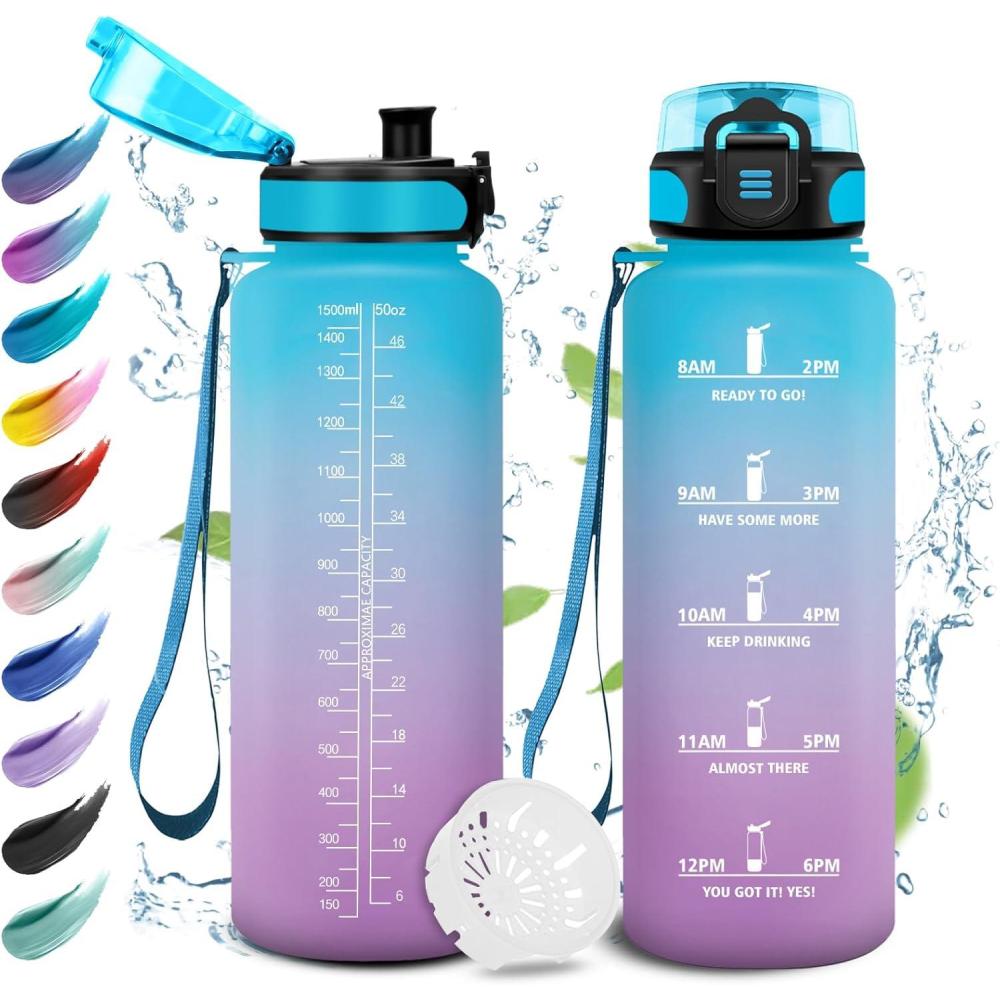 imageGourde Enfant 500ml Gourde Motivation tanche et Rutilisable Bouteille deau avec Marqueur de Temps et Filtre Bouteille pour Enfant Sport Sport de Plein air Yoga Bureau Gym lcole50oz1500ml Bleu Lilas