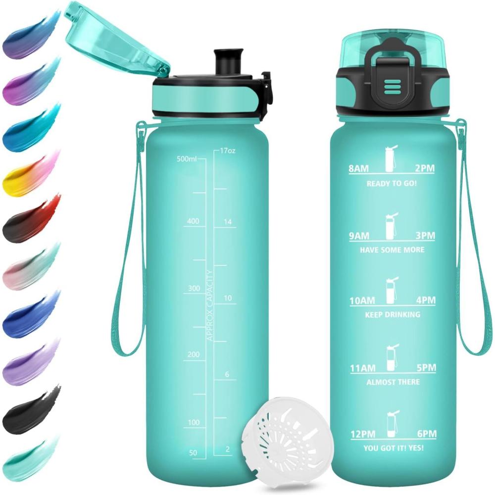 imageGourde Enfant 500ml Gourde Motivation tanche et Rutilisable Bouteille deau avec Marqueur de Temps et Filtre Bouteille pour Enfant Sport Sport de Plein air Yoga Bureau Gym lcole17oz500ml Mat Bleuvert